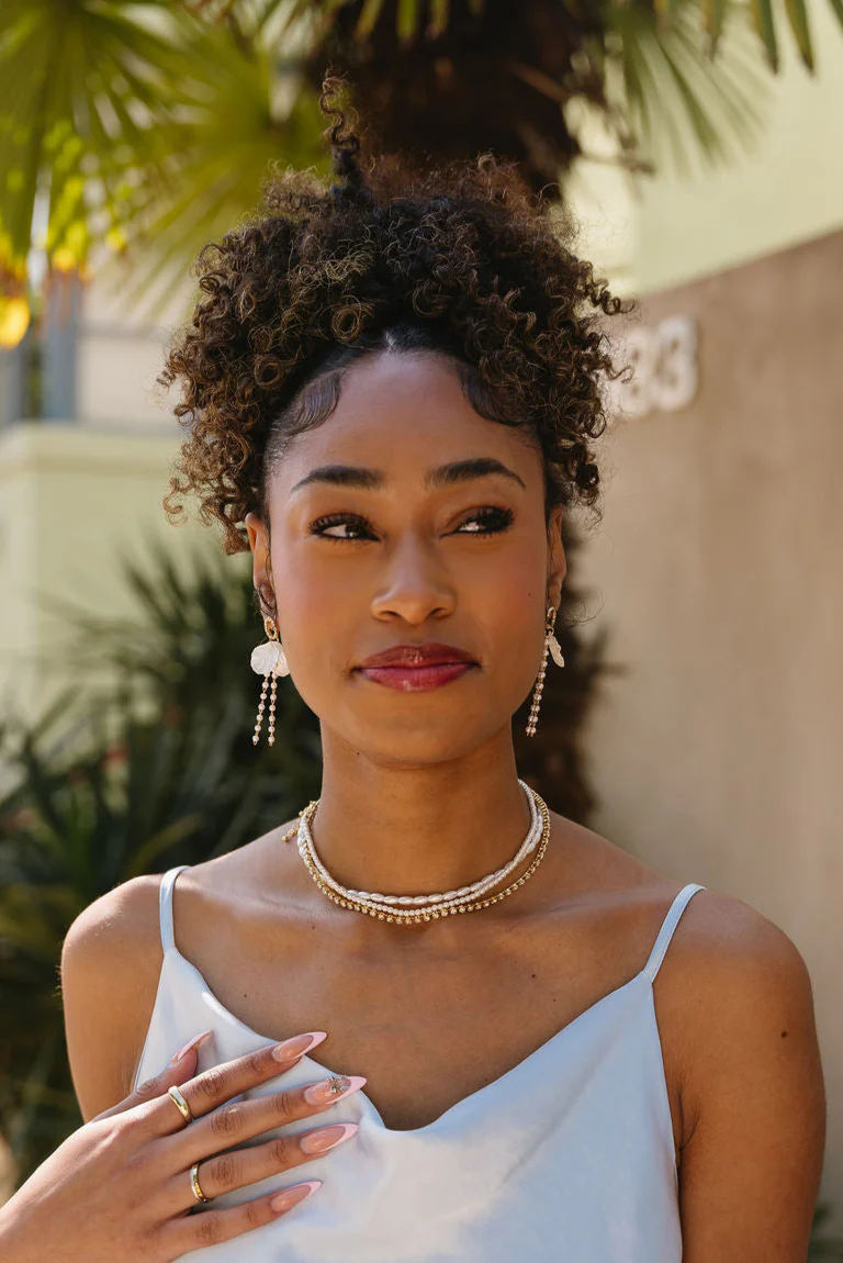 Jesslyn White Petal & Pearl Earrings - Image 2