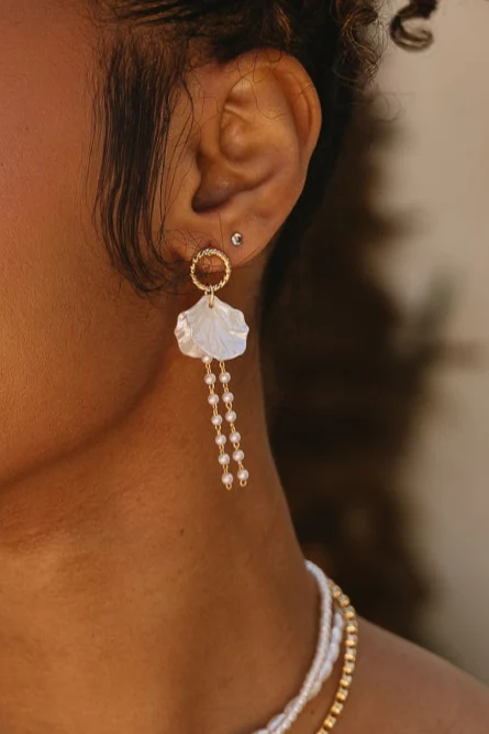 Jesslyn White Petal & Pearl Earrings - Image 4