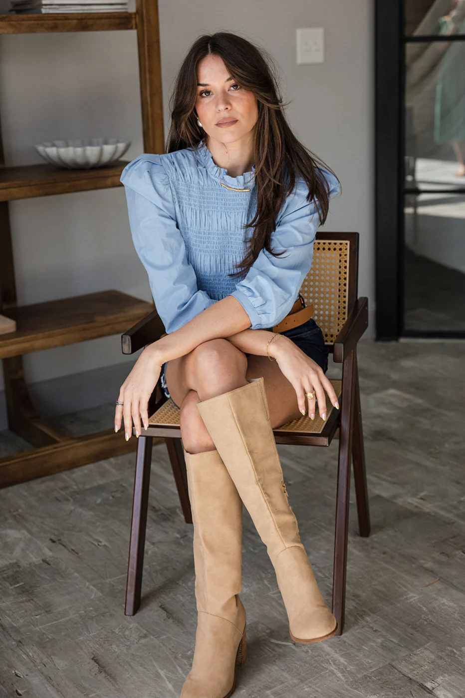 Joanna Dusty Blue Smocked Ruffle Top - Image 5