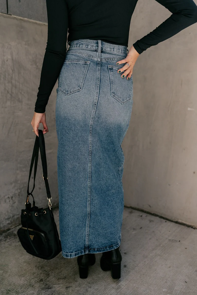 Jocelyn Denim Front Slit Midi Skirt - Image 6