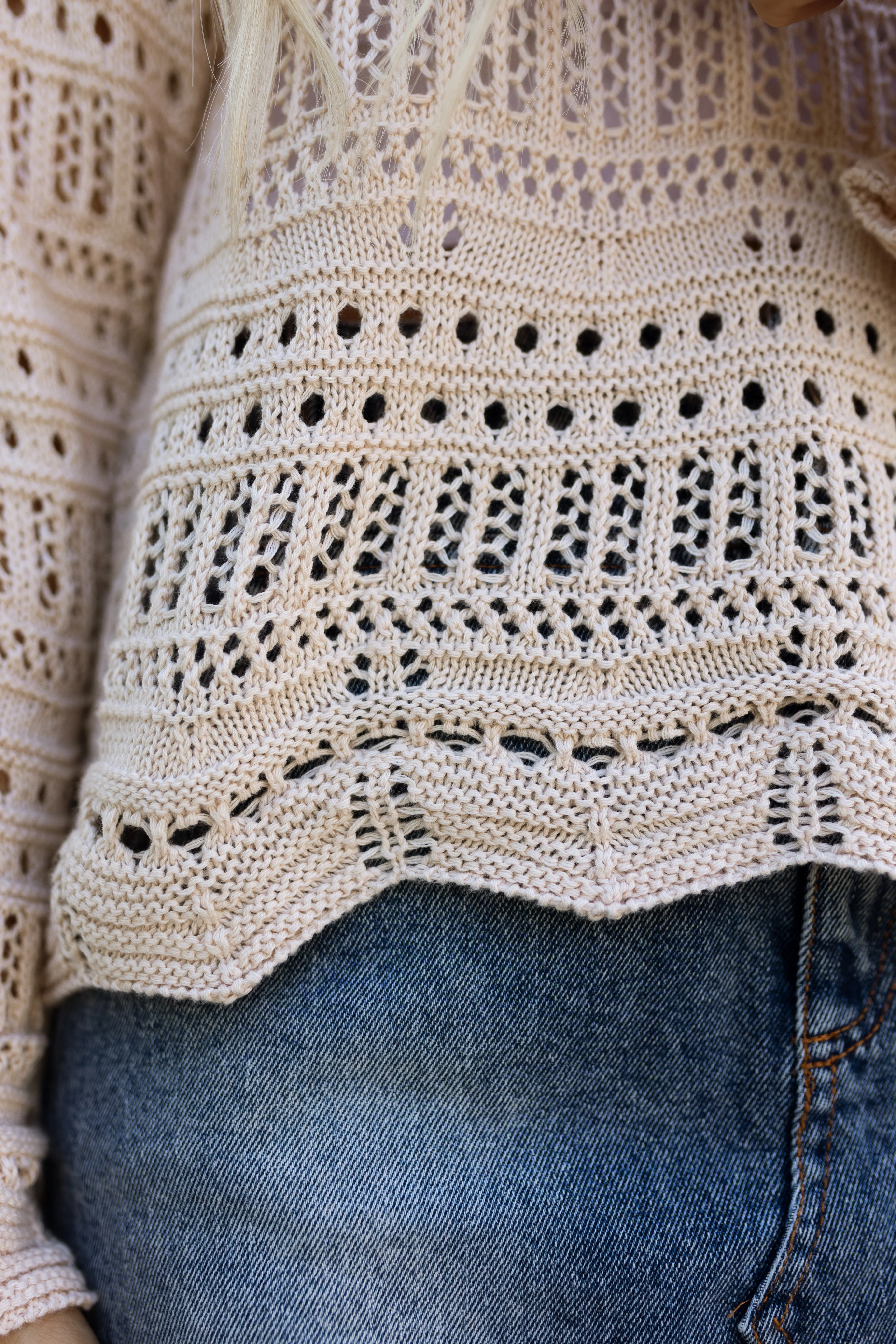 Jordan Cream Open Knit Long Sleeve Top - Image 4