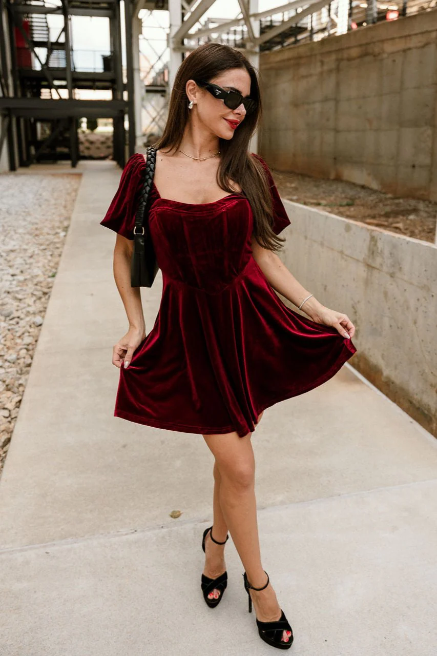 Jordyn Burgundy Velvet MIni Dress - Image 2