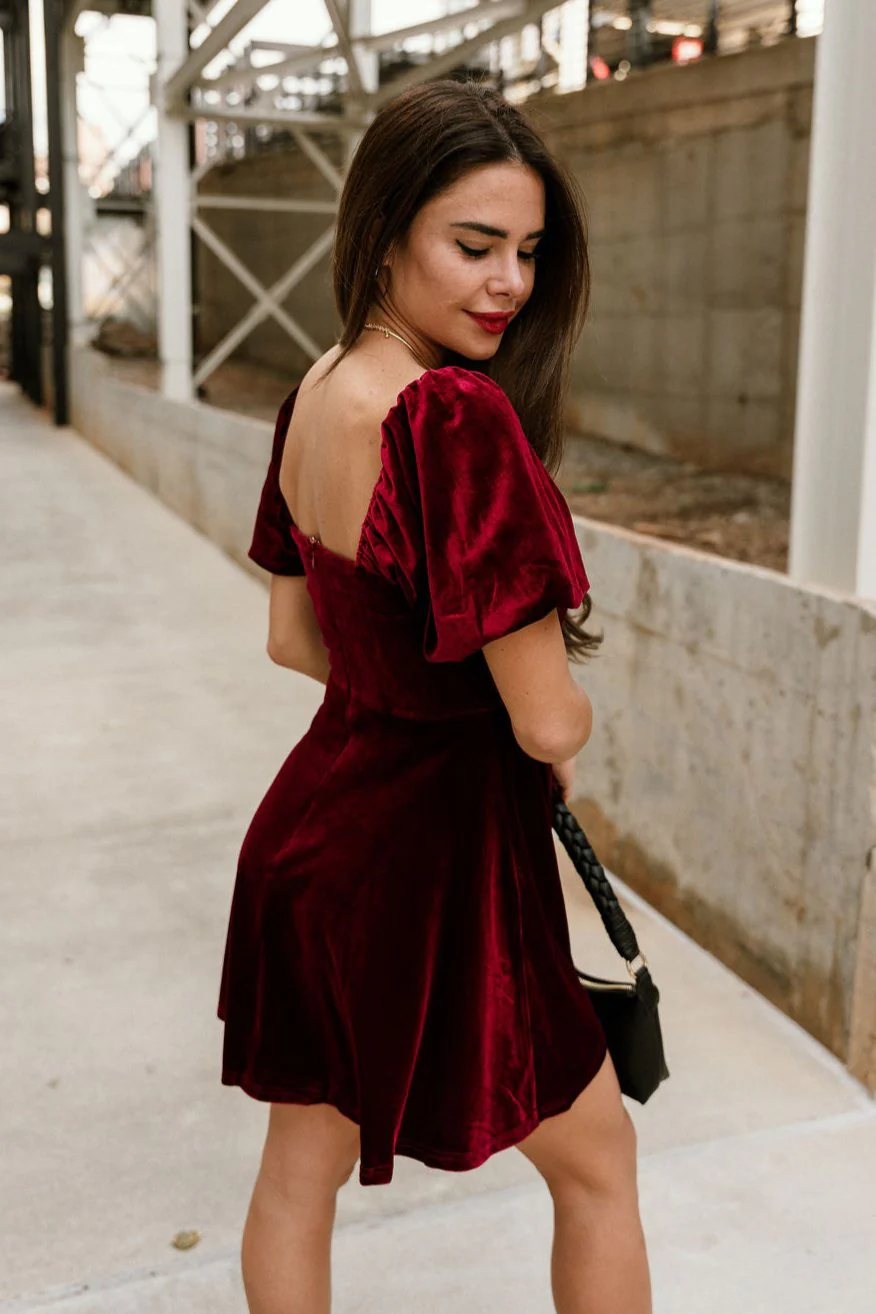 Jordyn Burgundy Velvet MIni Dress - Image 8