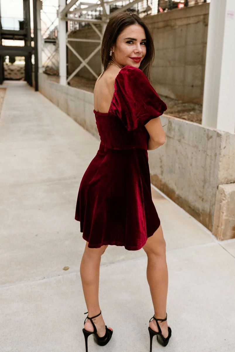Jordyn Burgundy Velvet MIni Dress - Image 9