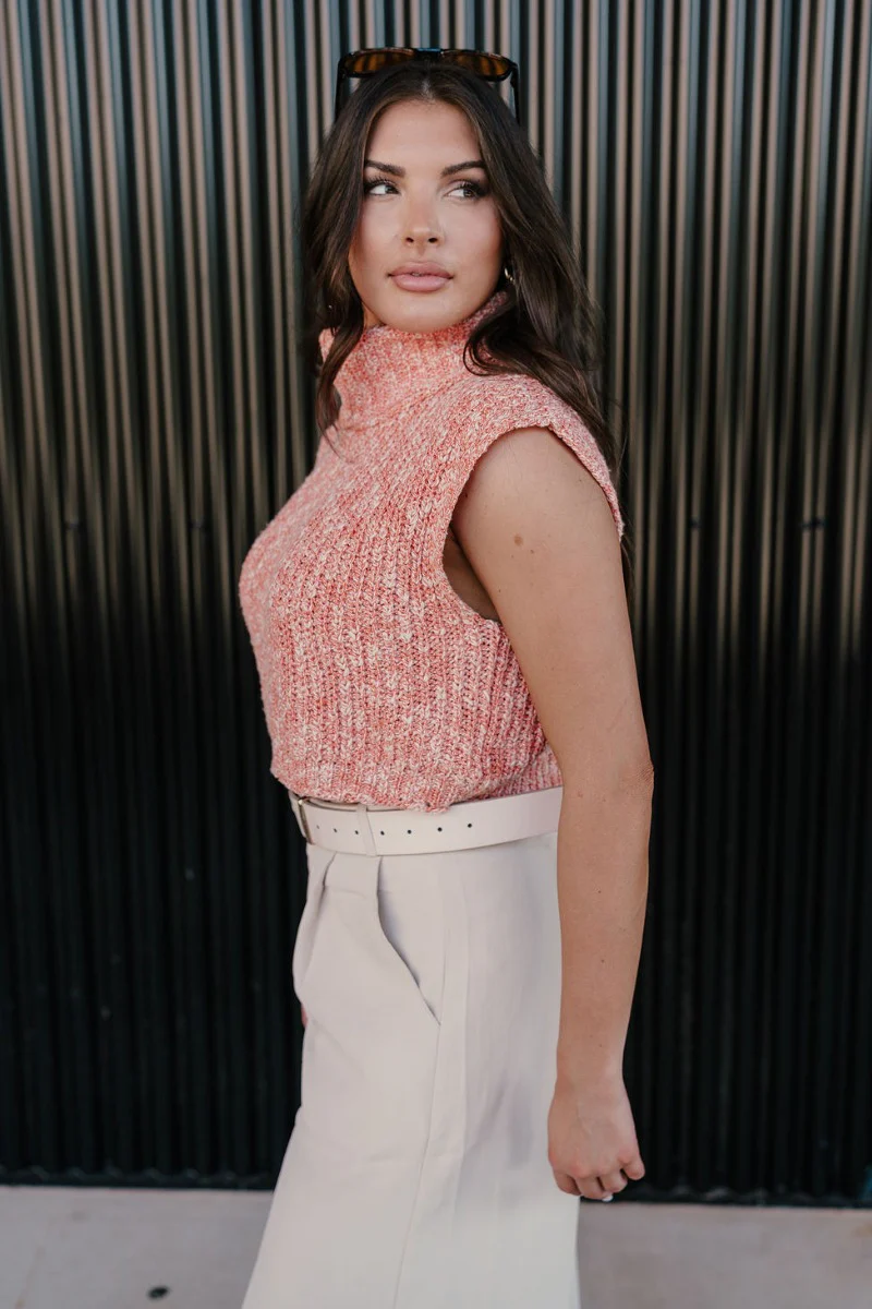 Jordyn Orange & White Sleeveless Turtleneck Sweater