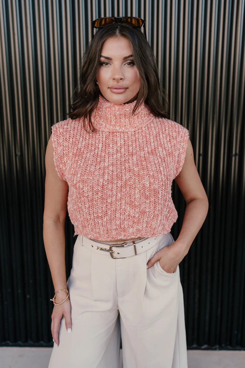 Jordyn Orange & White Sleeveless Turtleneck Sweater - Image 4