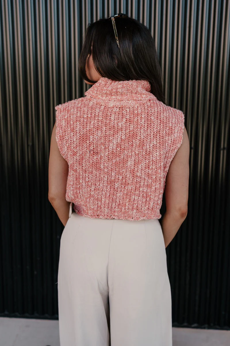 Jordyn Orange & White Sleeveless Turtleneck Sweater - Image 5