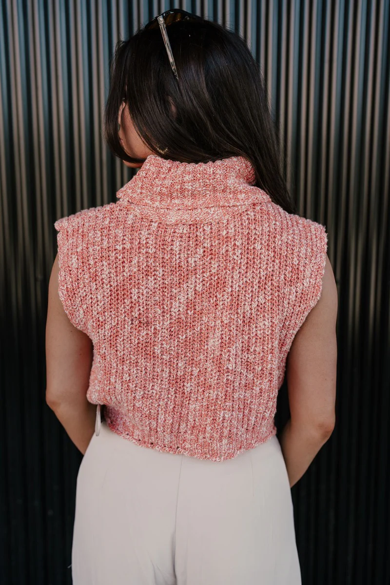Jordyn Orange & White Sleeveless Turtleneck Sweater - Image 6