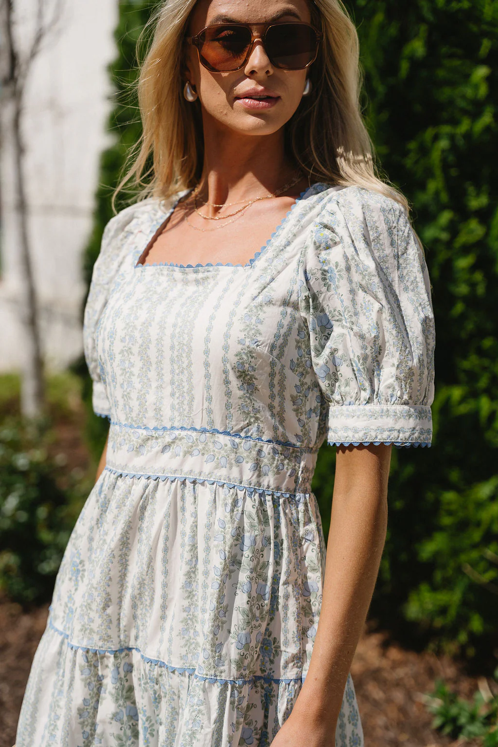Jordyn White & Blue Floral Tiered Midi Dress - Image 2