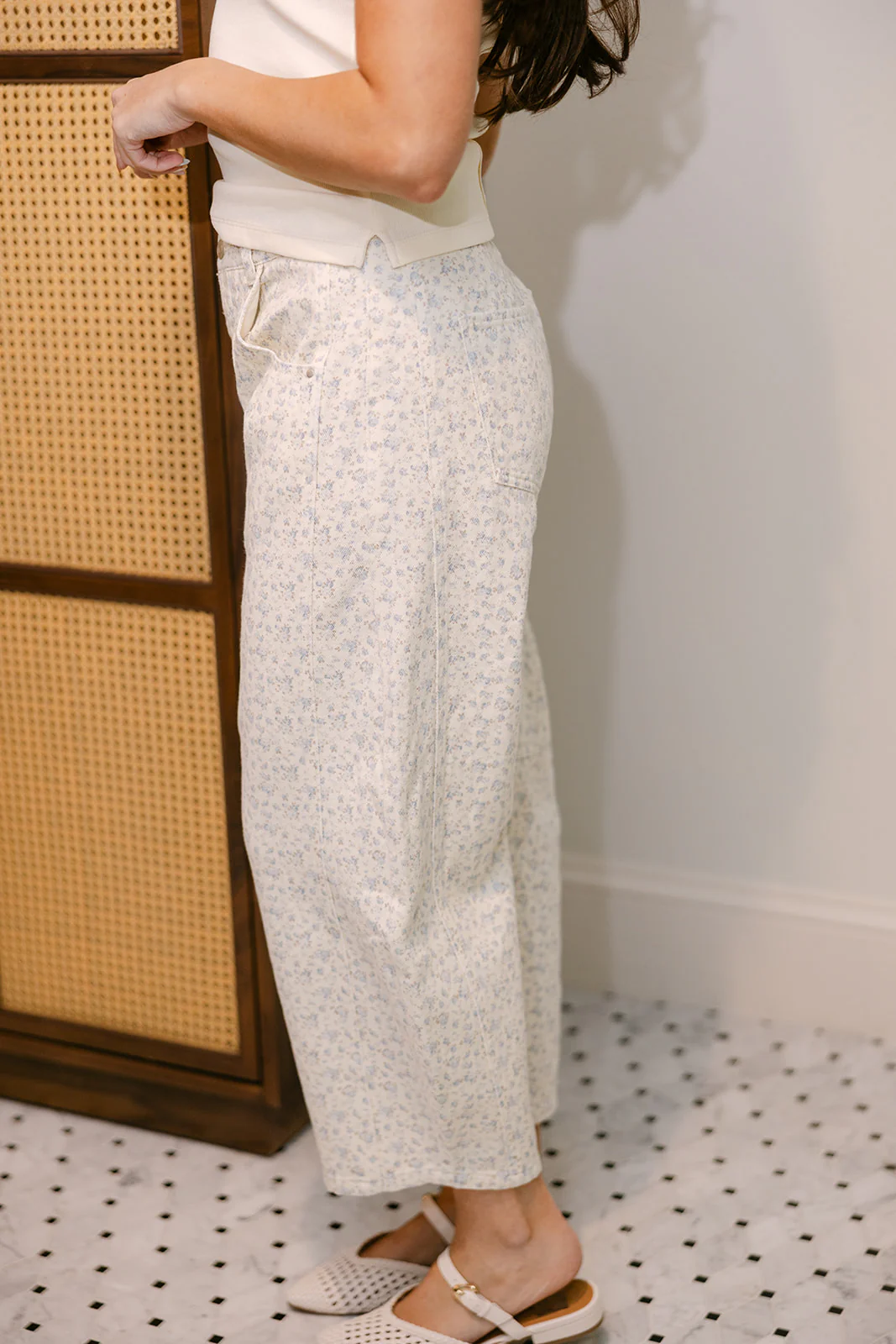 Josie Cream & Blue Floral Barrel Jeans - Image 3