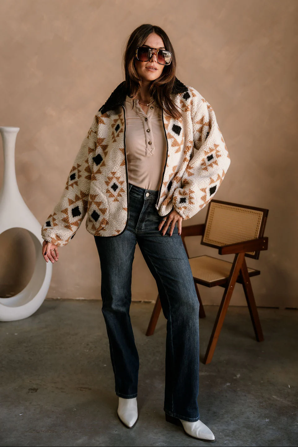 Journee Taupe Multi Sherpa Jacket - Image 2