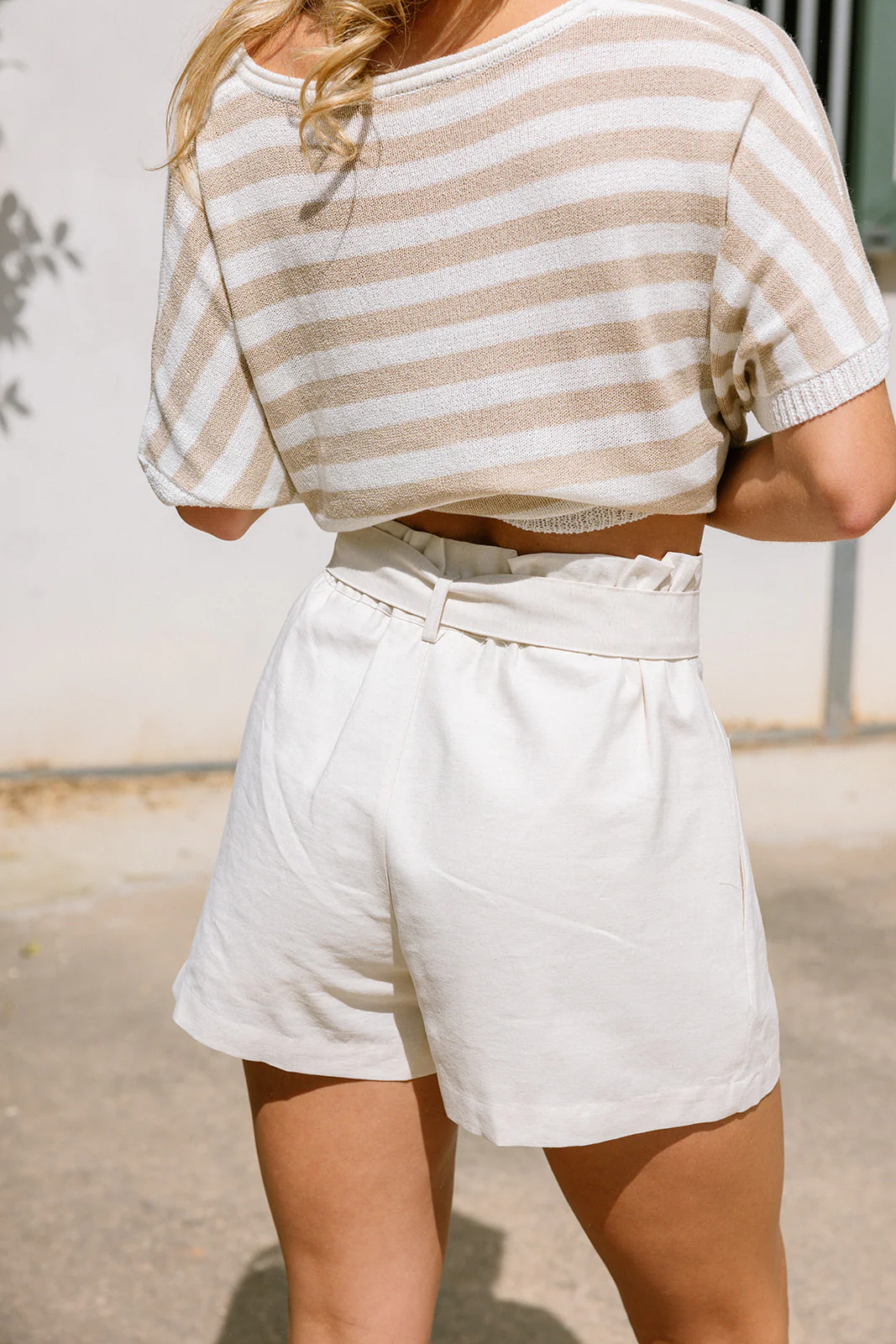 Julia Oatmeal Linen & Bamboo Buckle Shorts - Image 4