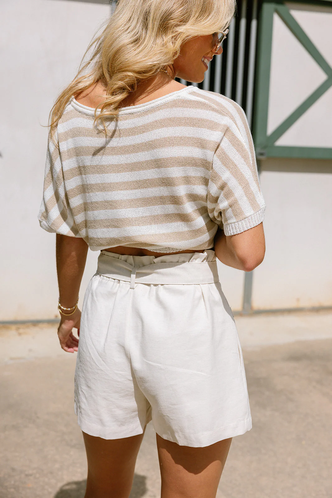 Julia Oatmeal Linen & Bamboo Buckle Shorts - Image 7