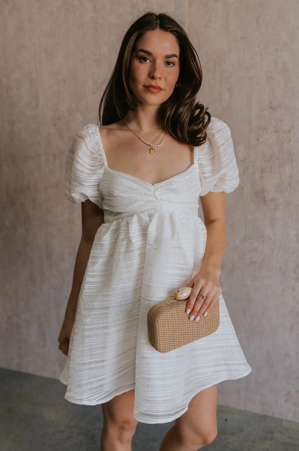 Julia Off White Short Puff Sleeve Mini Dress - Image 5