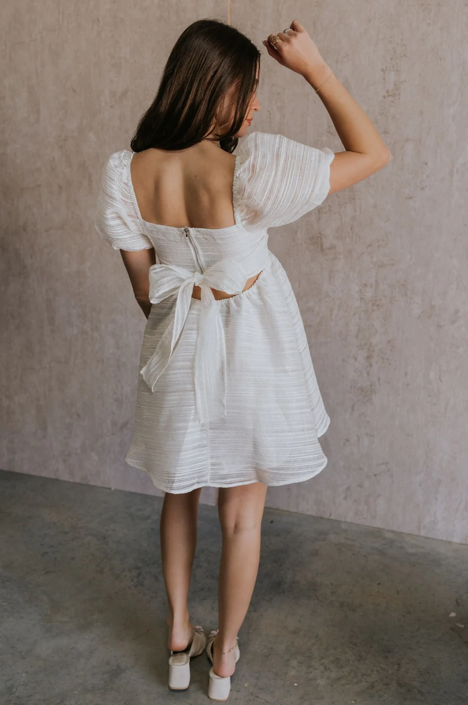 Julia Off White Short Puff Sleeve Mini Dress - Image 8