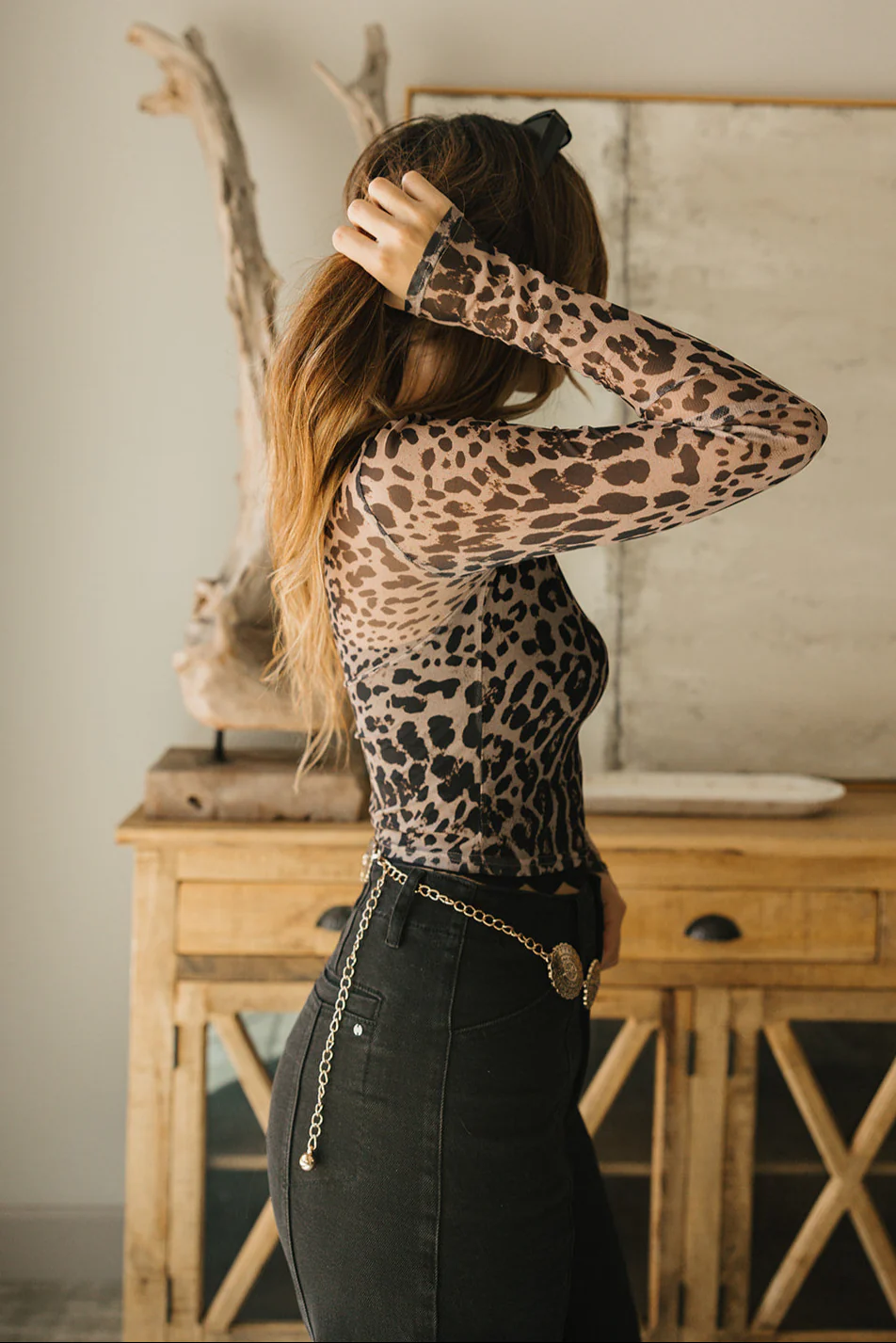 Julia Taupe & Black Cheetah Mesh Top - Image 3