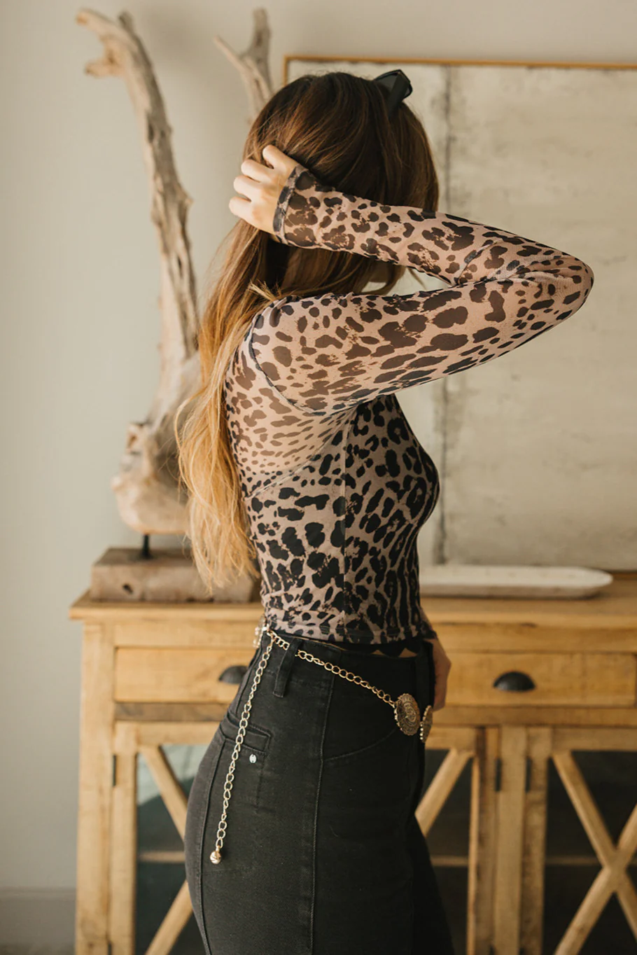 Julia Taupe & Black Cheetah Mesh Top - Image 8