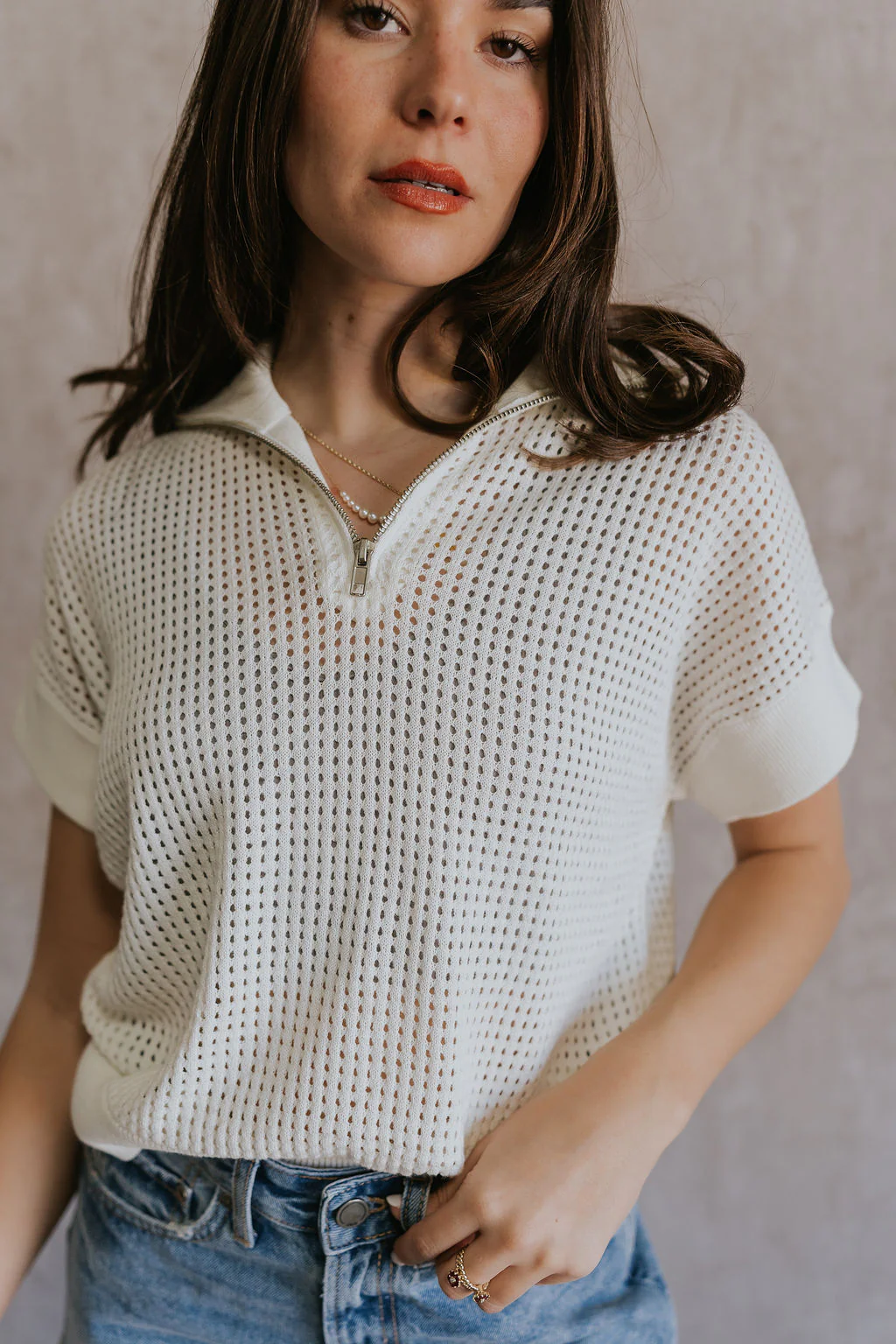 Julia White Knit Short Sleeve Top - Image 5