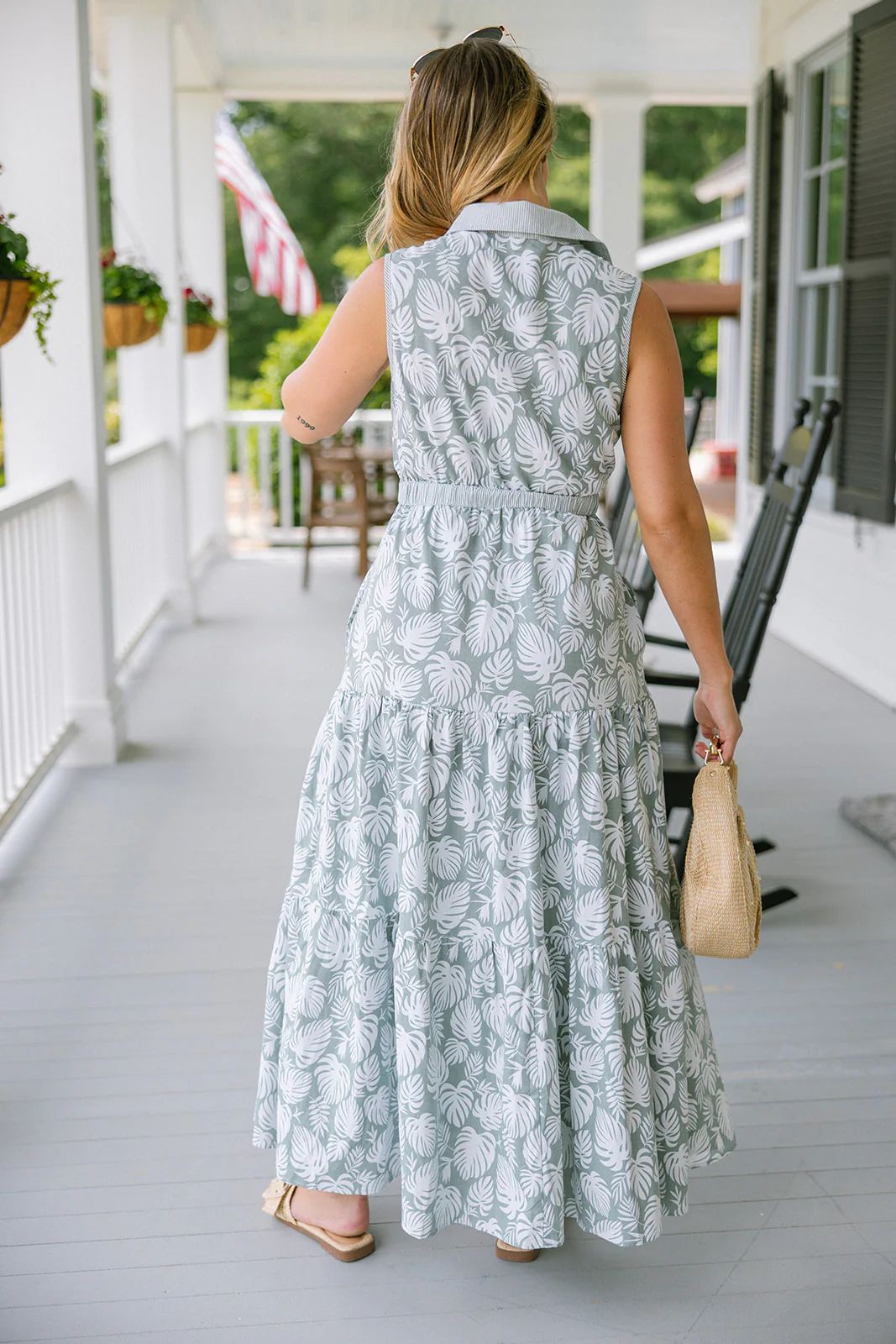 Juliana Blue Palm Print Tiered Midi Dress - Image 3