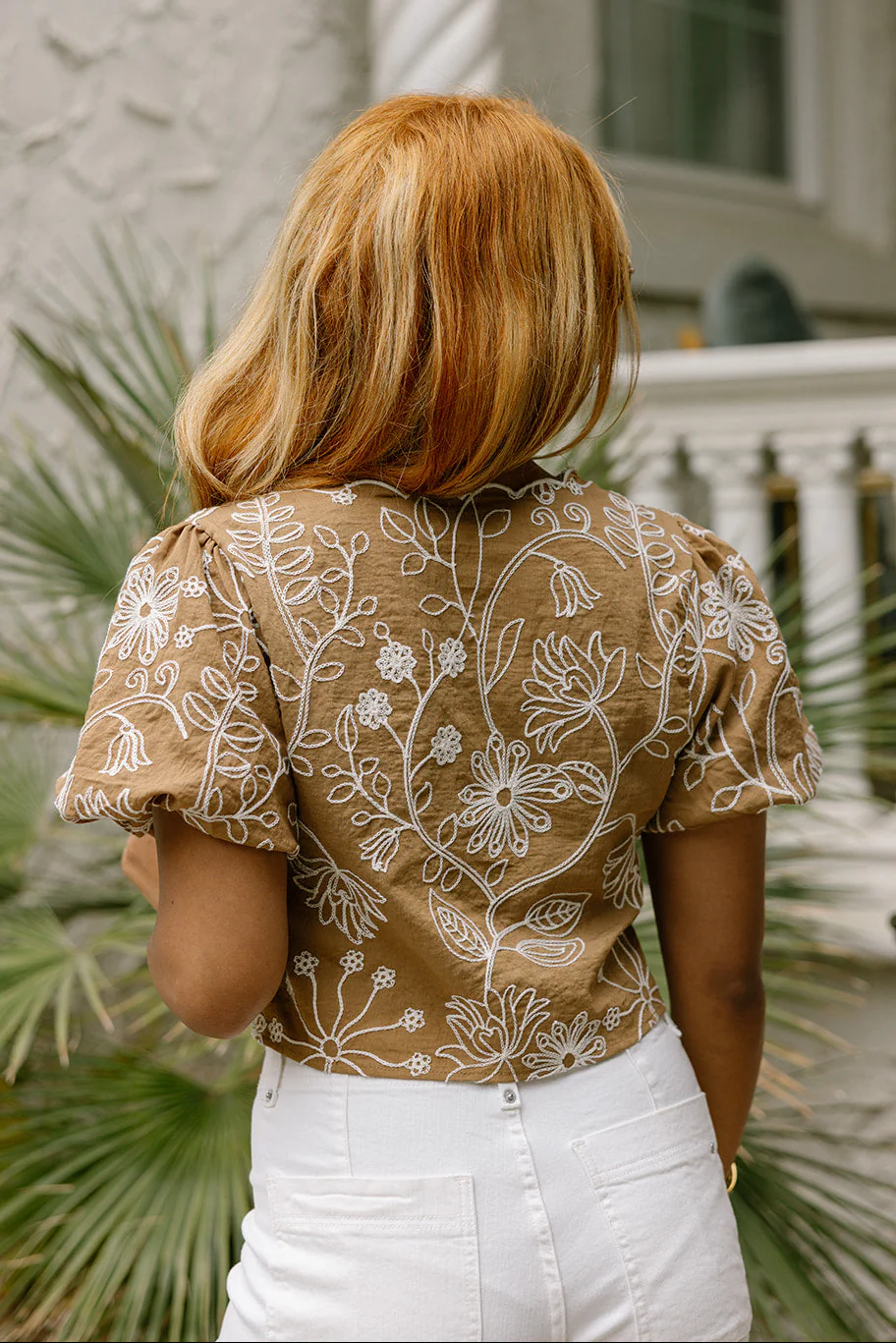 Juliana Brown & Ivory Floral Scallop Top - Image 7