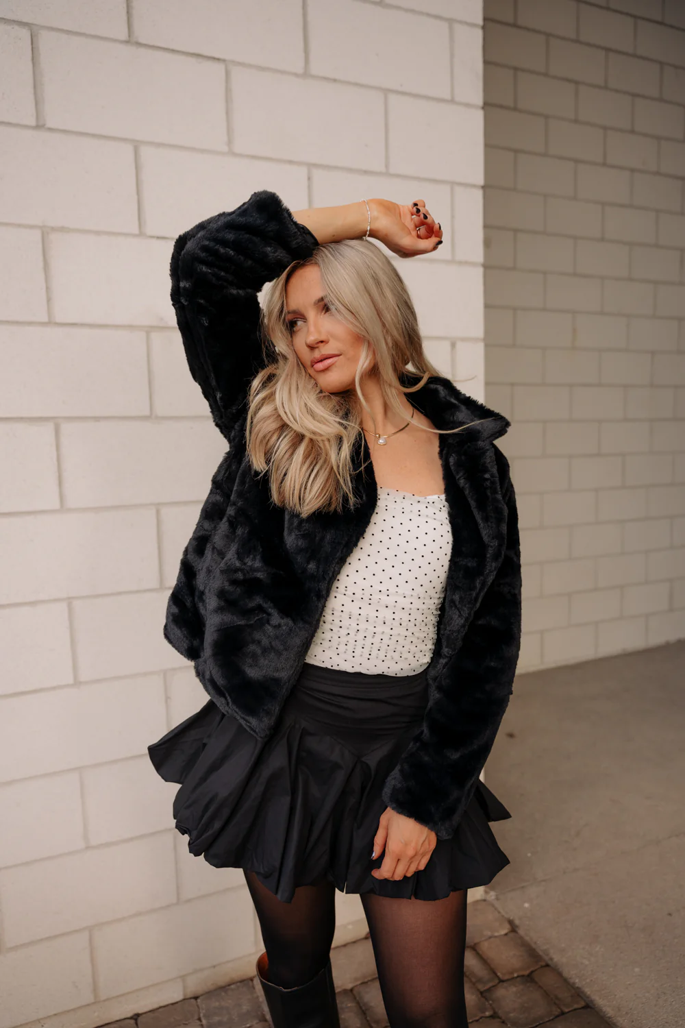 Juliette Faux Fur Long Sleeve Jacket in Black - Image 3