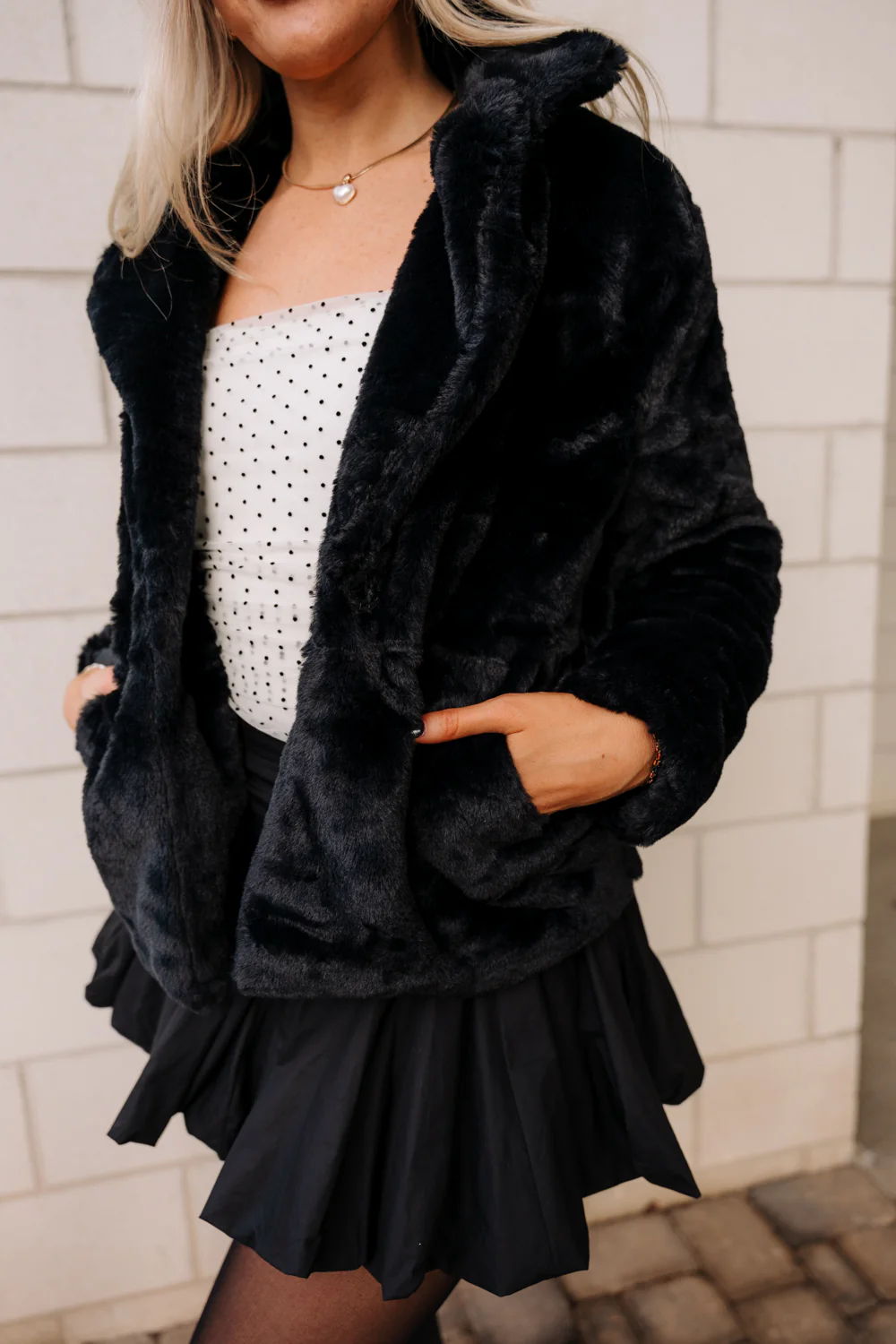 Juliette Faux Fur Long Sleeve Jacket in Black - Image 5
