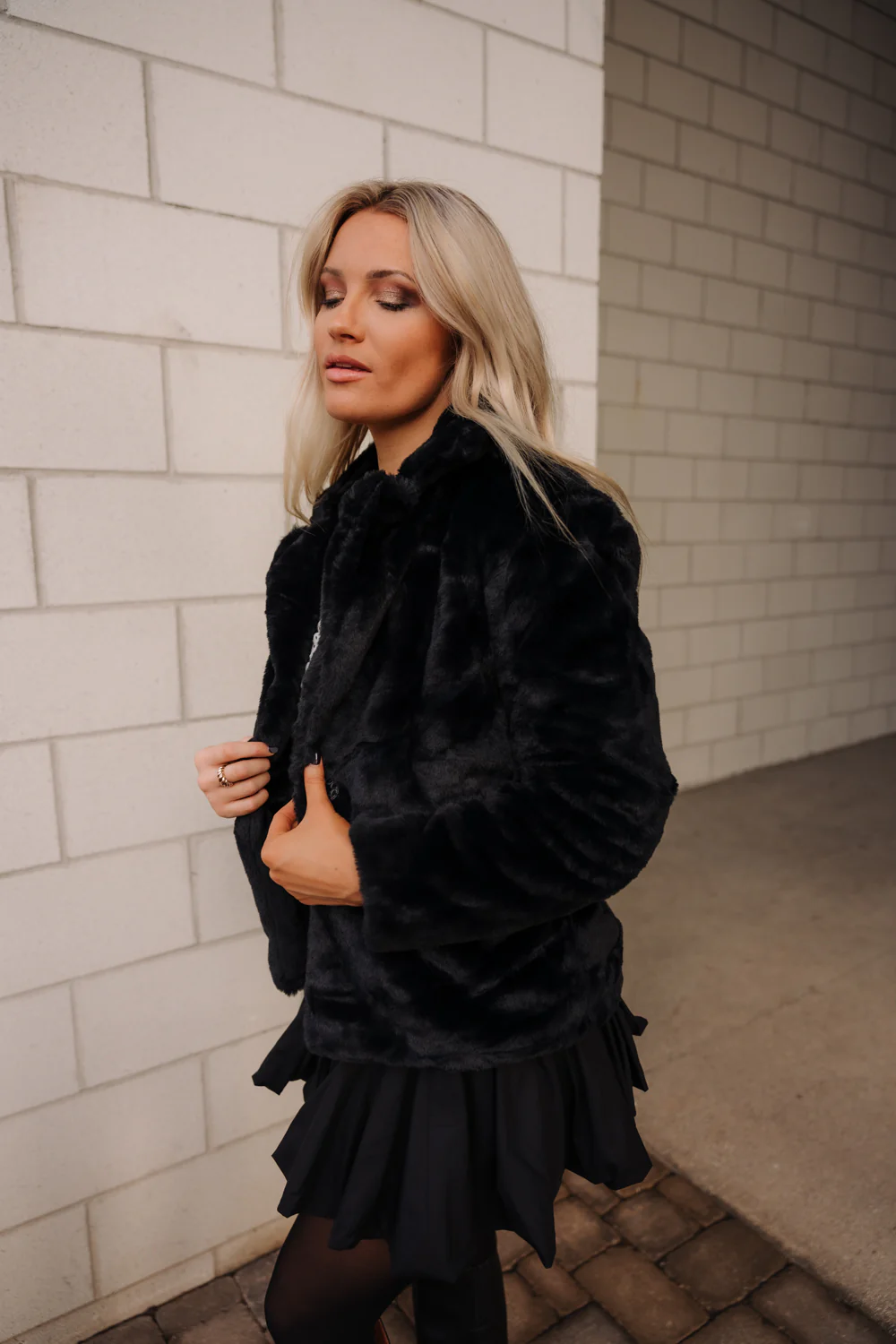 Juliette Faux Fur Long Sleeve Jacket in Black - Image 6