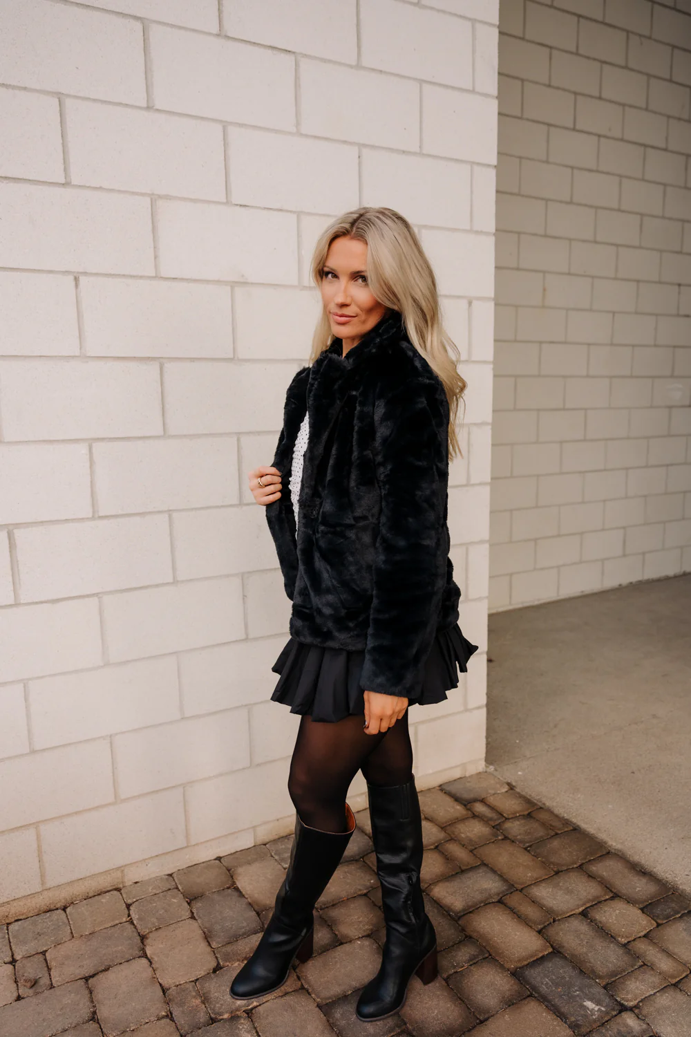 Juliette Faux Fur Long Sleeve Jacket in Black - Image 7