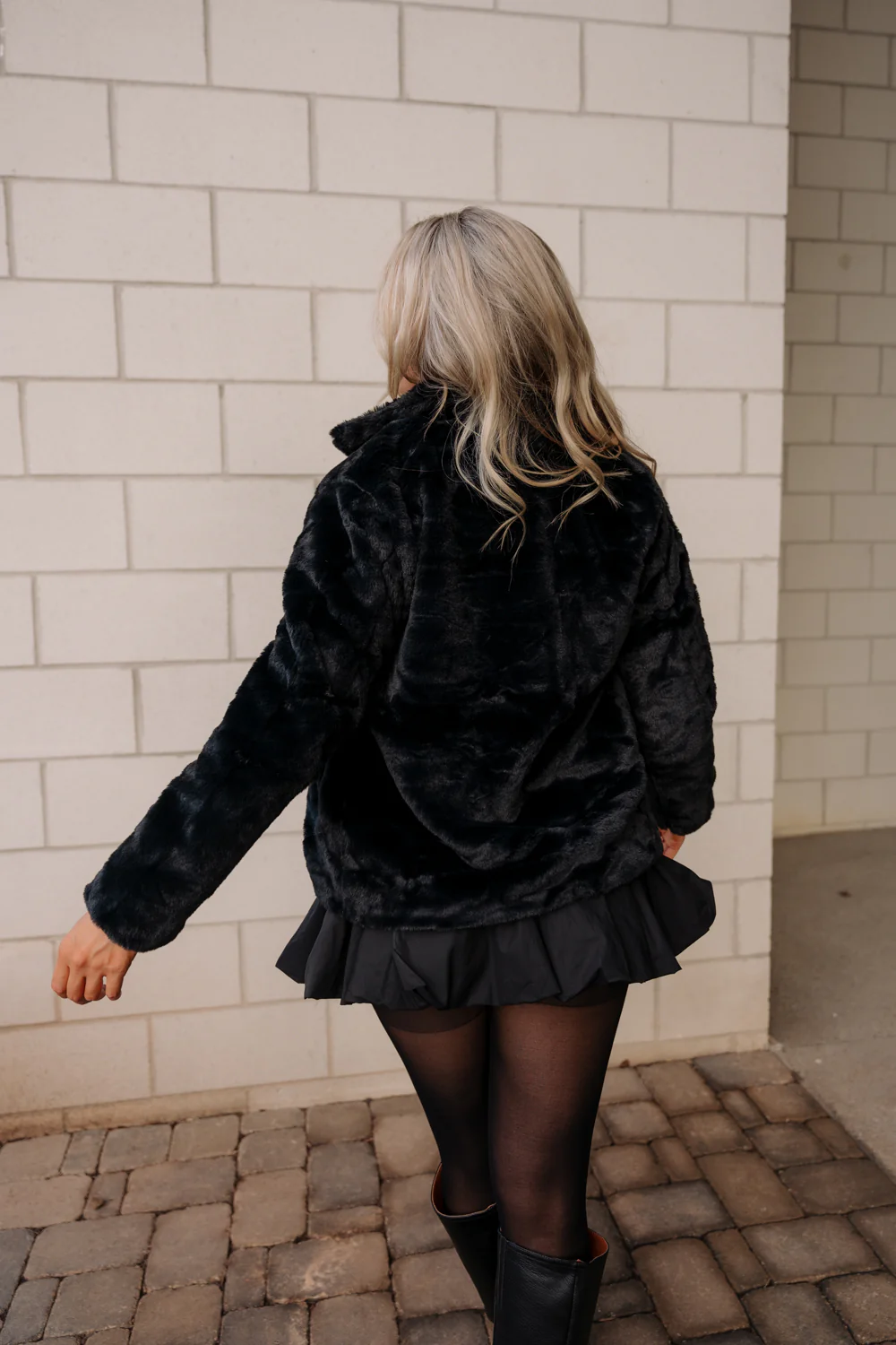 Juliette Faux Fur Long Sleeve Jacket in Black - Image 8