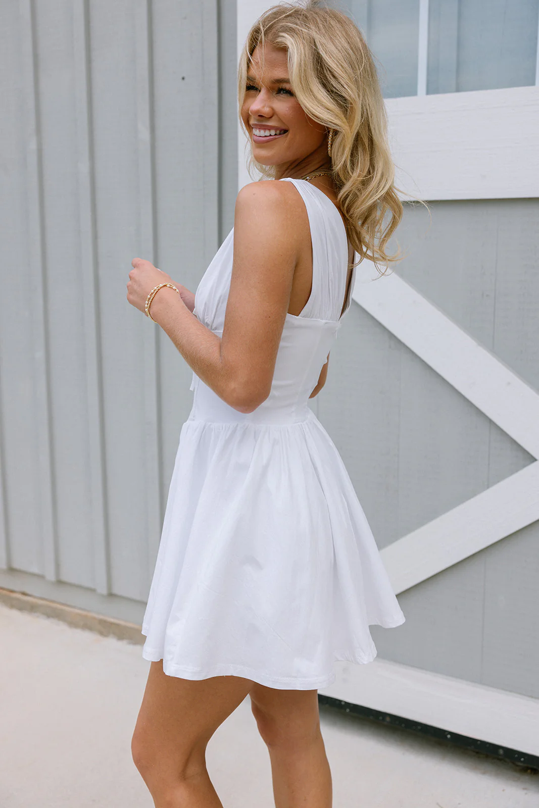 Juliette White Corset Flare Mini Dress - Image 3