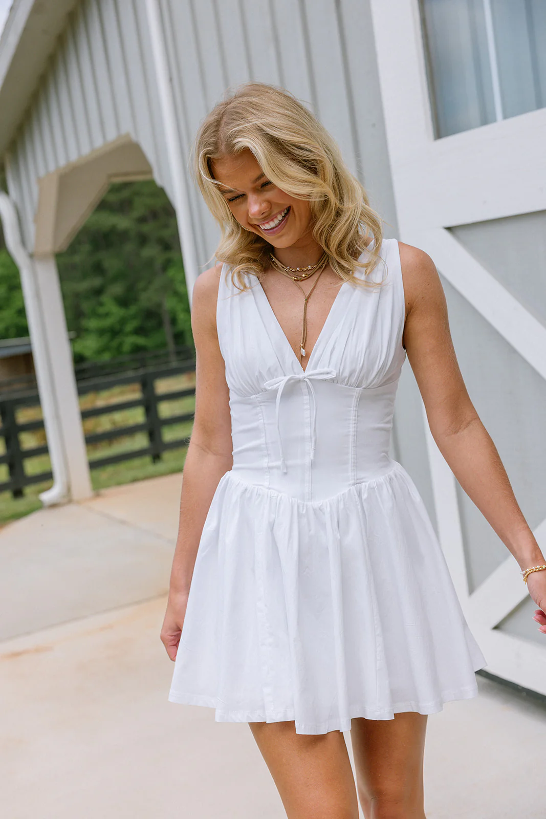 Juliette White Corset Flare Mini Dress - Image 5