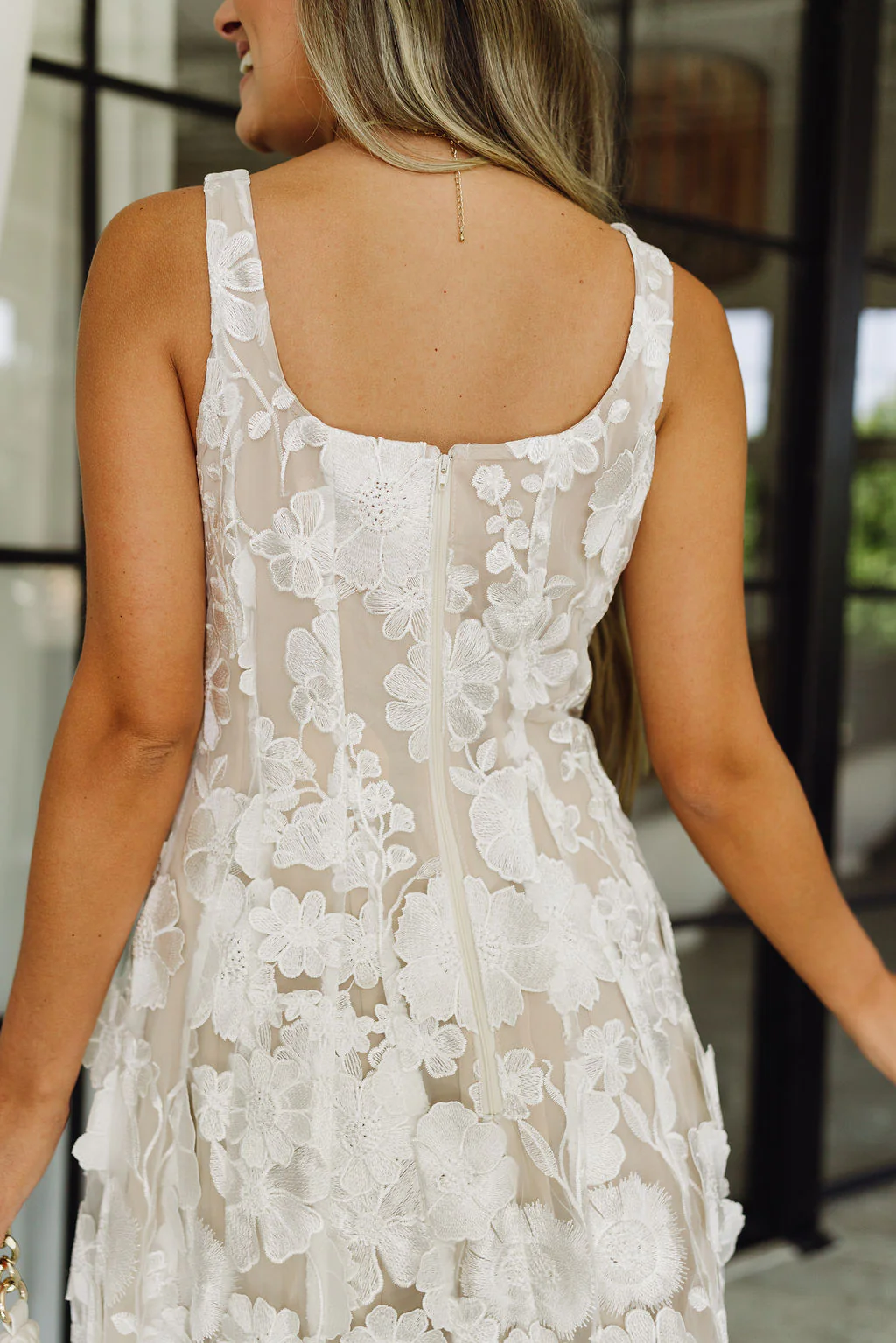 Justine White & Nude Floral Applique Mini Dress - Image 8