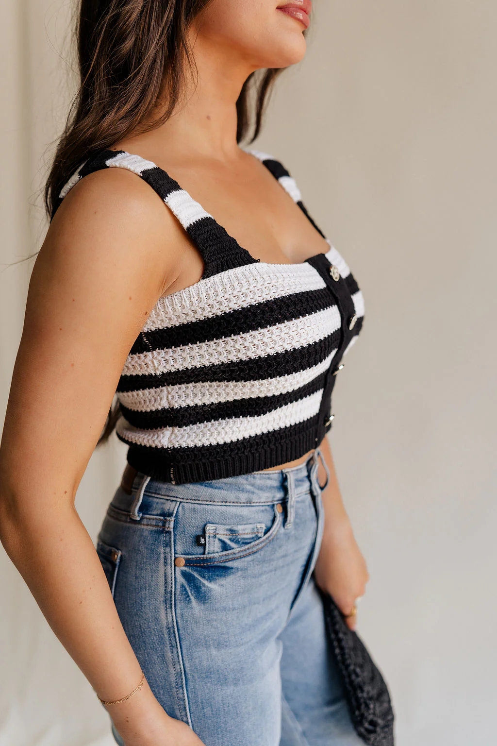 Kai Black & White Stripe Knit Tank - Image 3