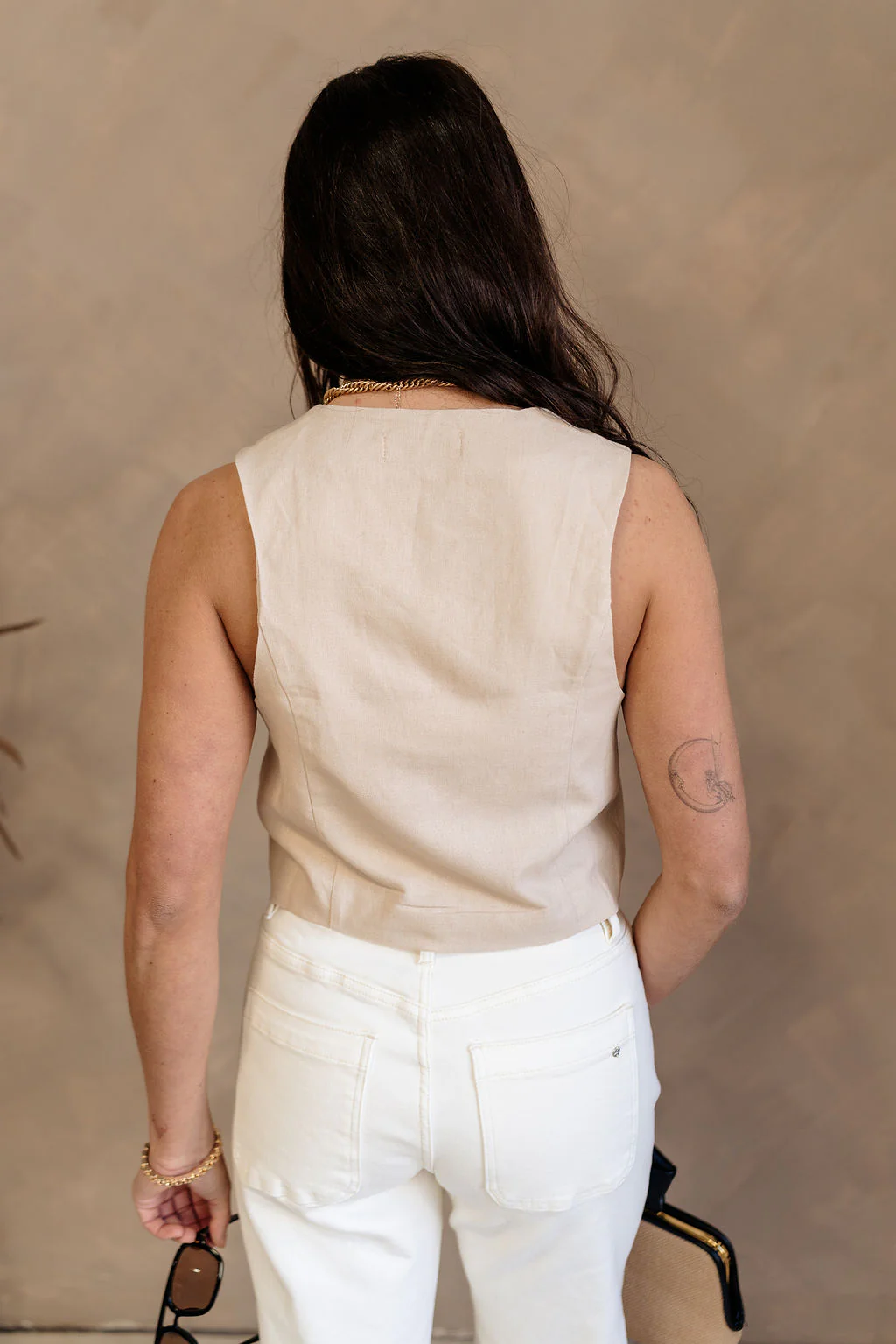 Kaitlin Khaki Tie Front Vest - Image 6