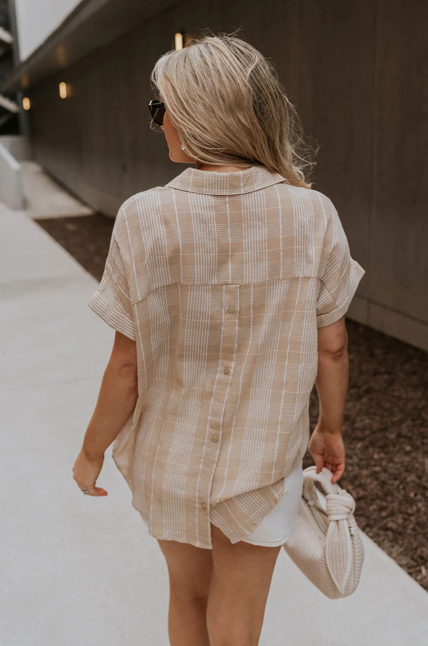 Kali Light Beige Plaid Short Sleeve Top - Image 7