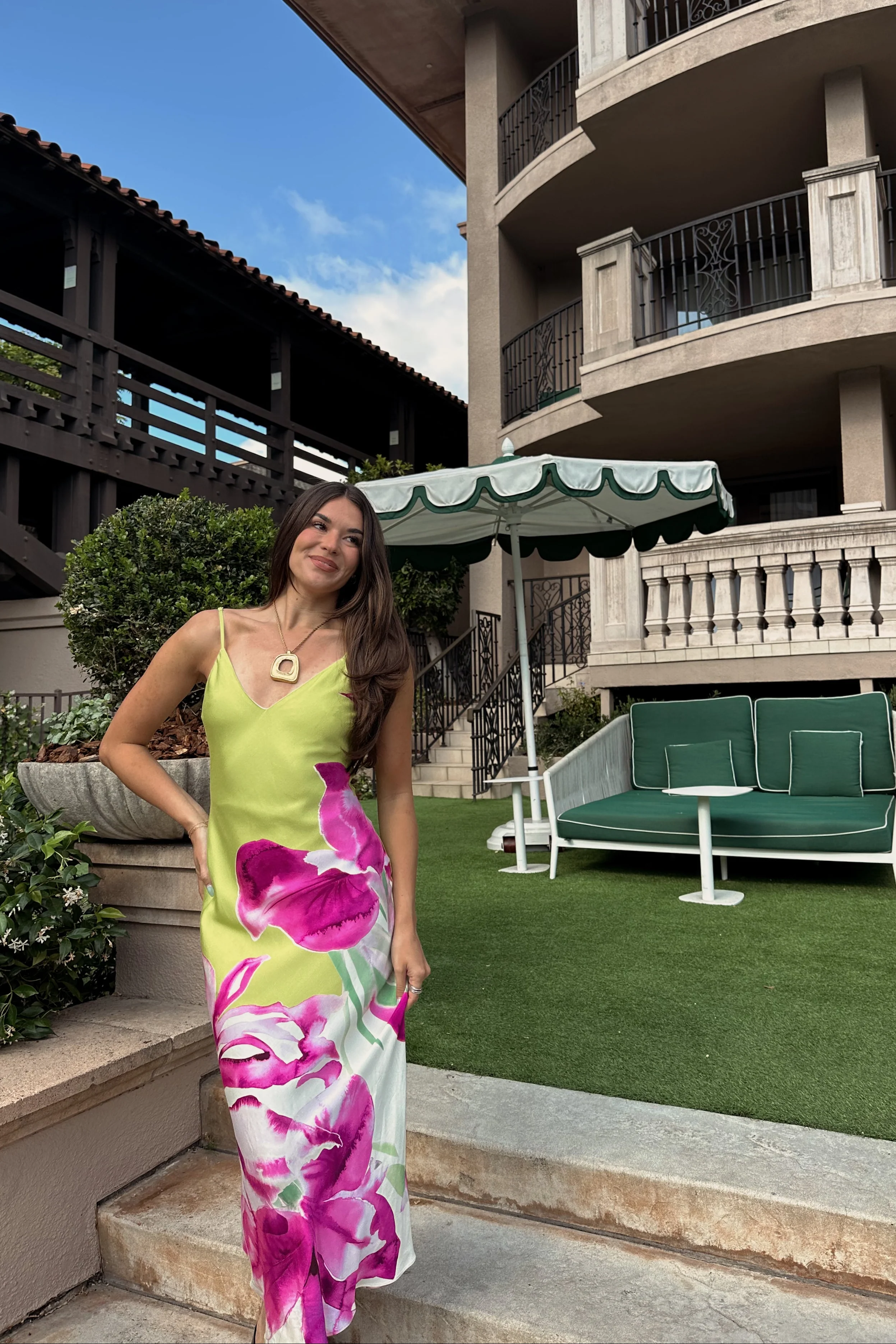 Kali Lime & Fuchsia Floral Midi Dress - Image 5