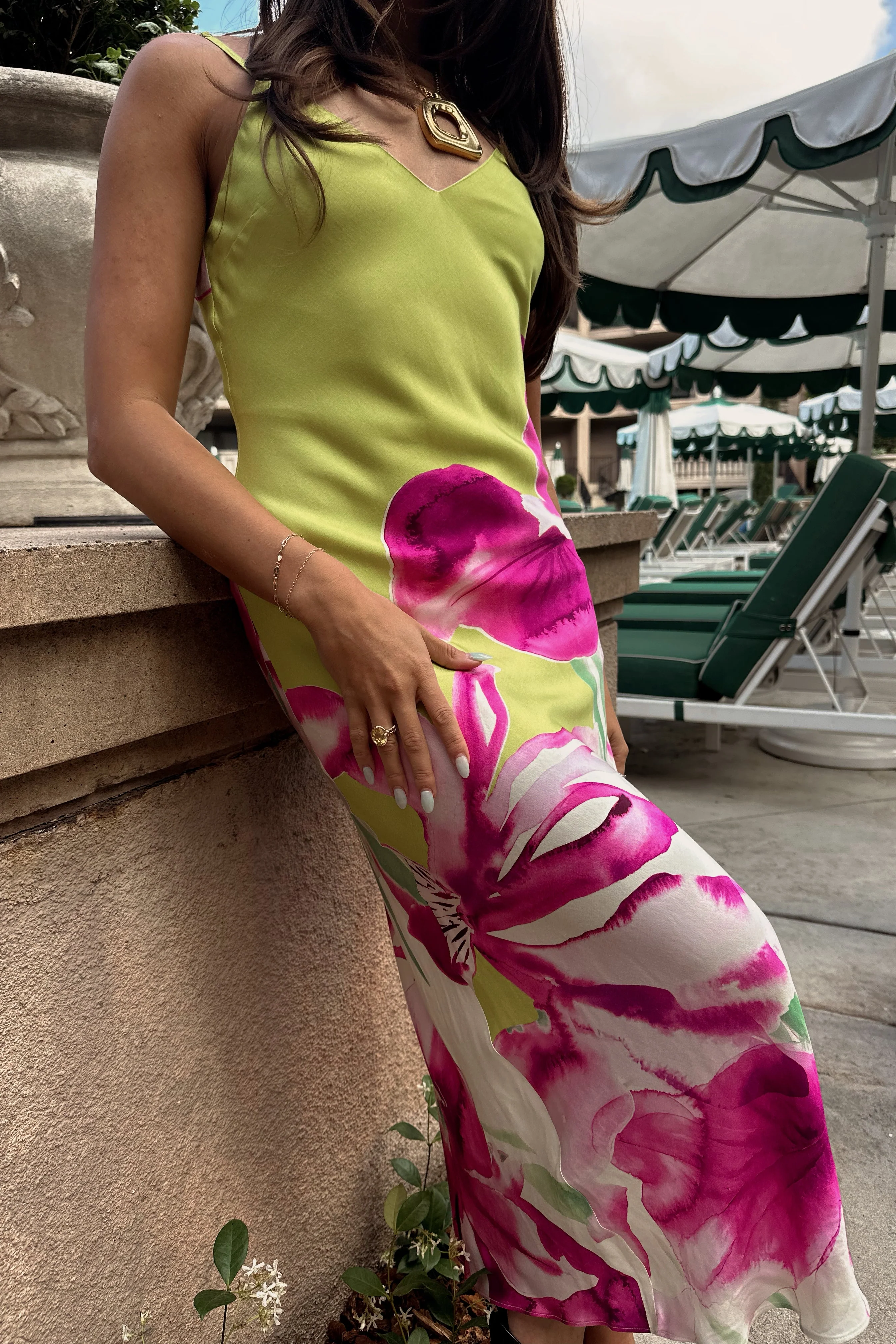 Kali Lime & Fuchsia Floral Midi Dress - Image 7