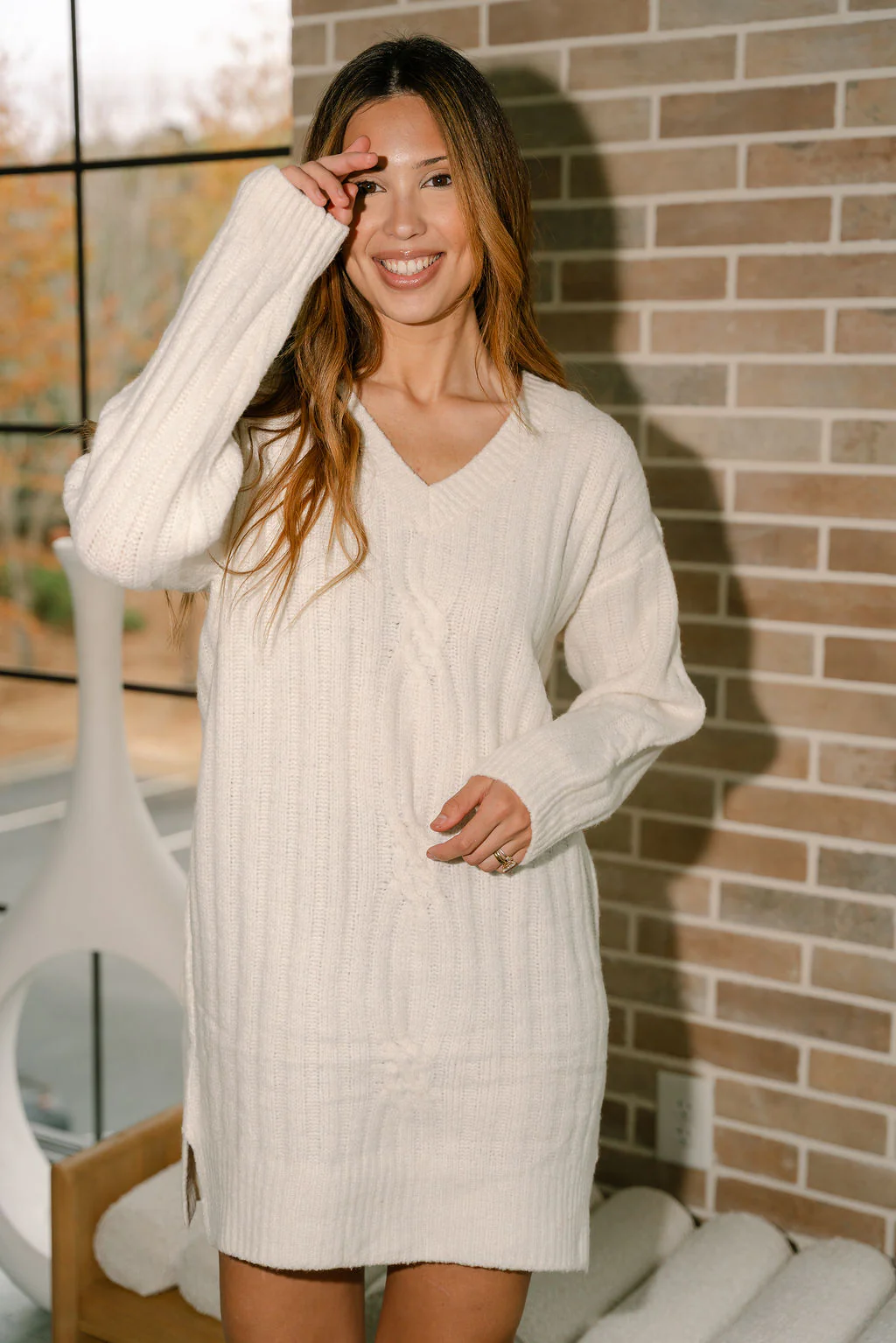 Kamila Ivory Cable Knit Sweater Dress - Image 6