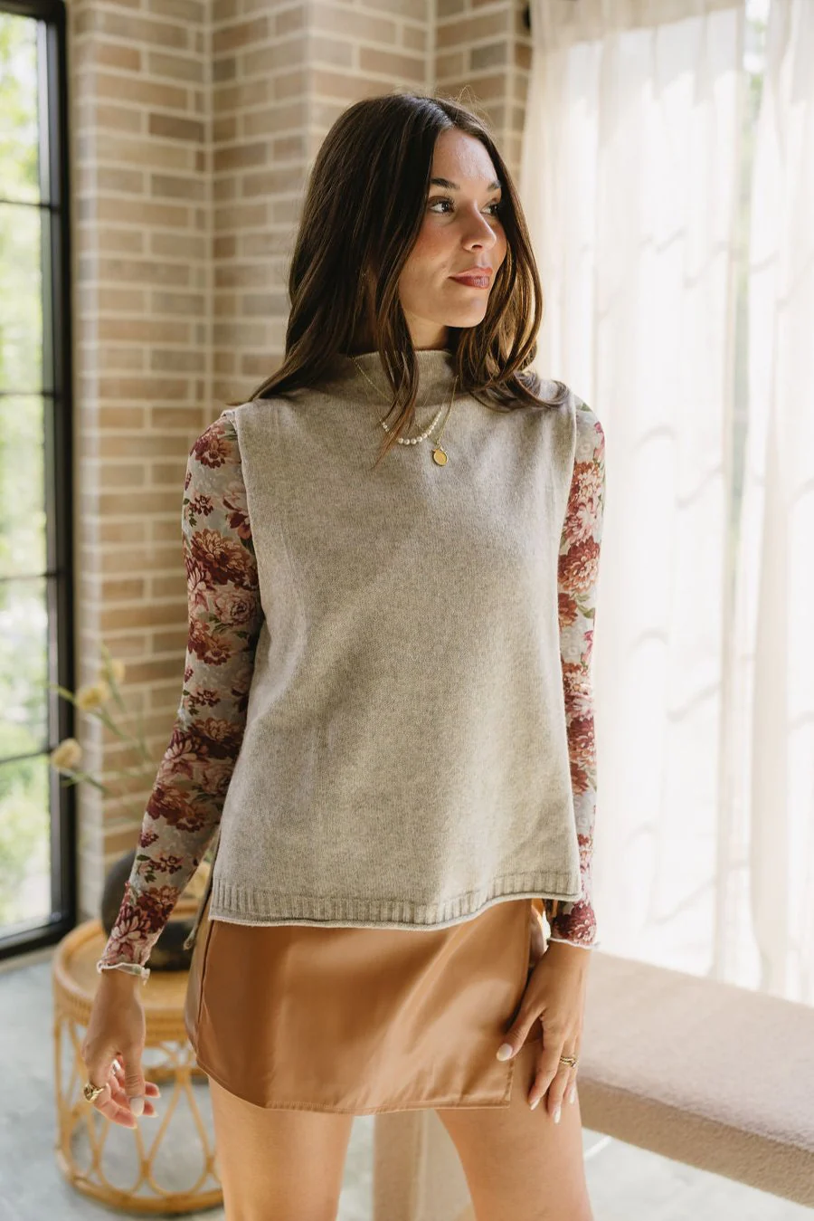 Kara Taupe Sleeveless Mock Neck Sweater