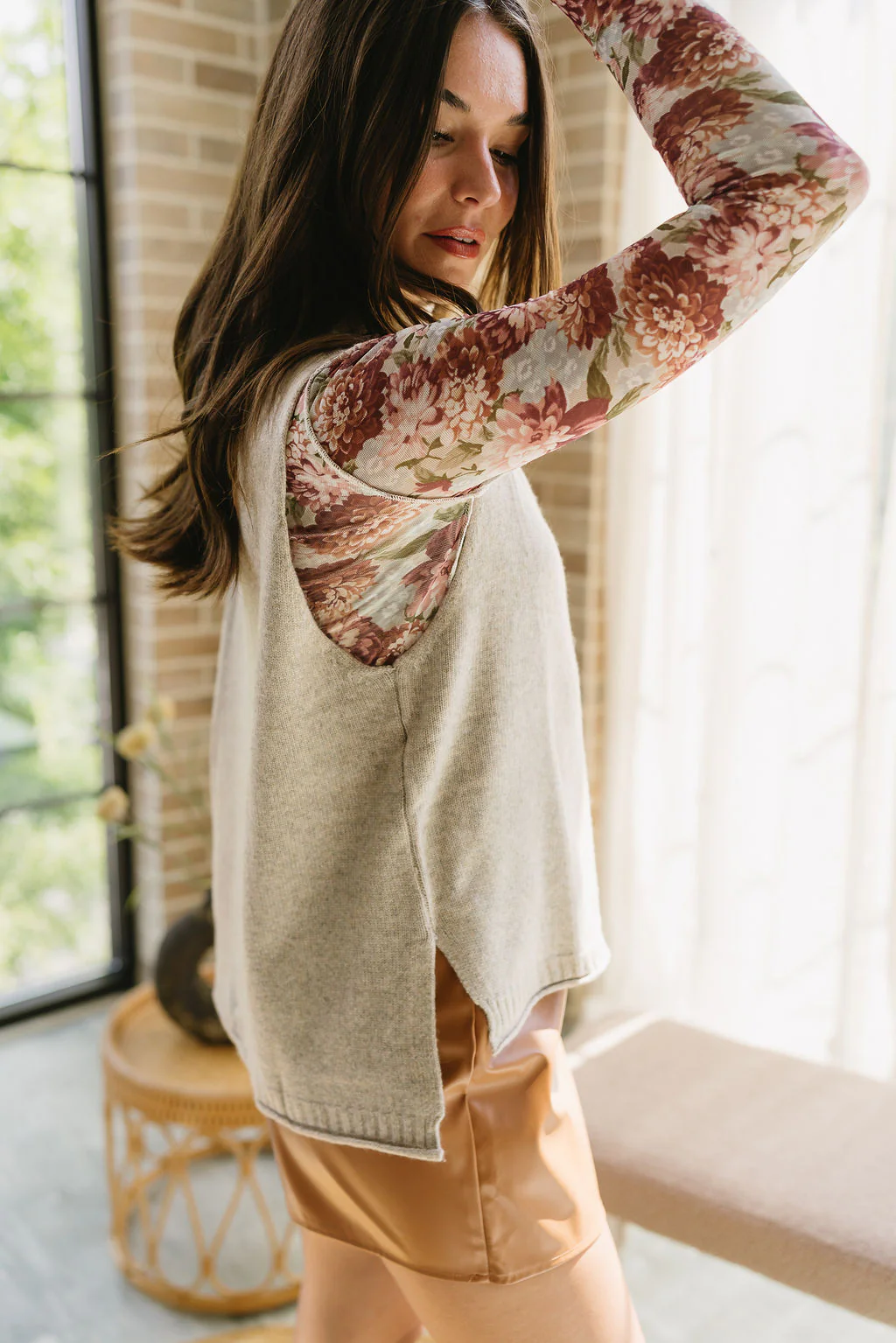 Kara Taupe Sleeveless Mock Neck Sweater - Image 4