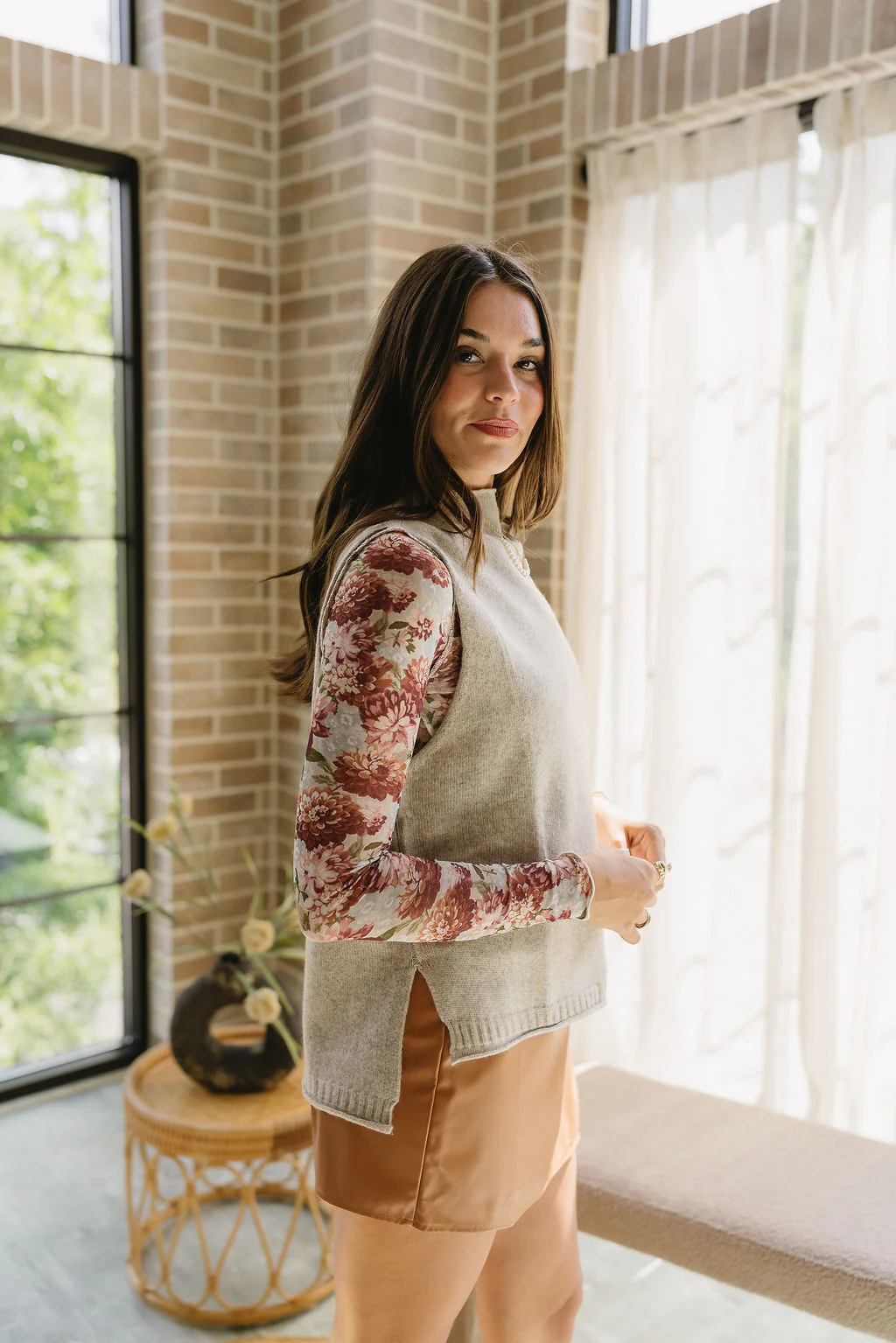 Kara Taupe Sleeveless Mock Neck Sweater - Image 5