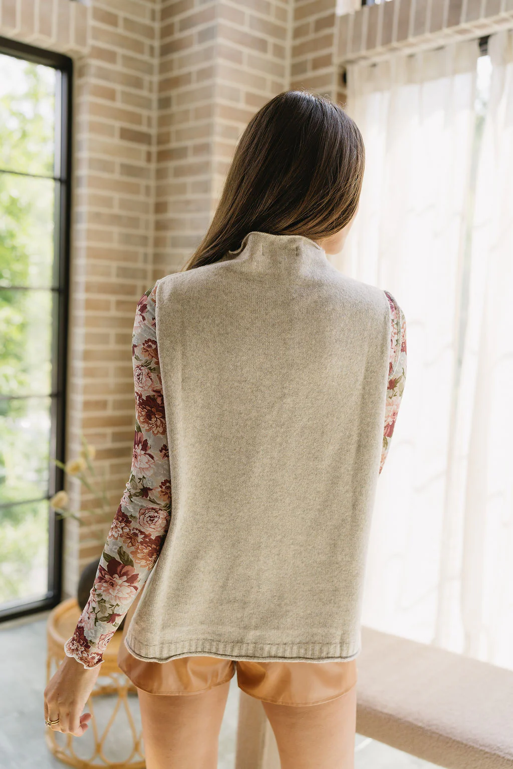 Kara Taupe Sleeveless Mock Neck Sweater - Image 6