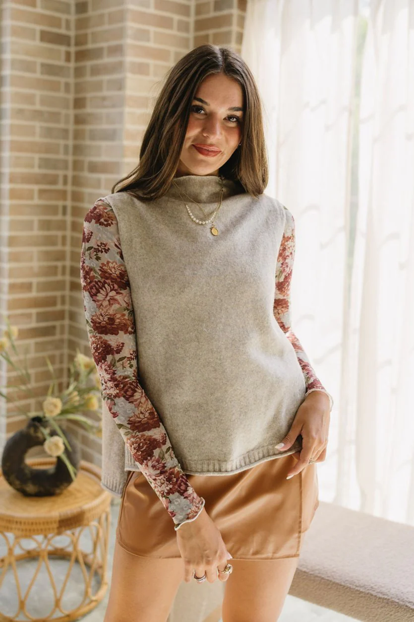 Kara Taupe Sleeveless Mock Neck Sweater - Image 7