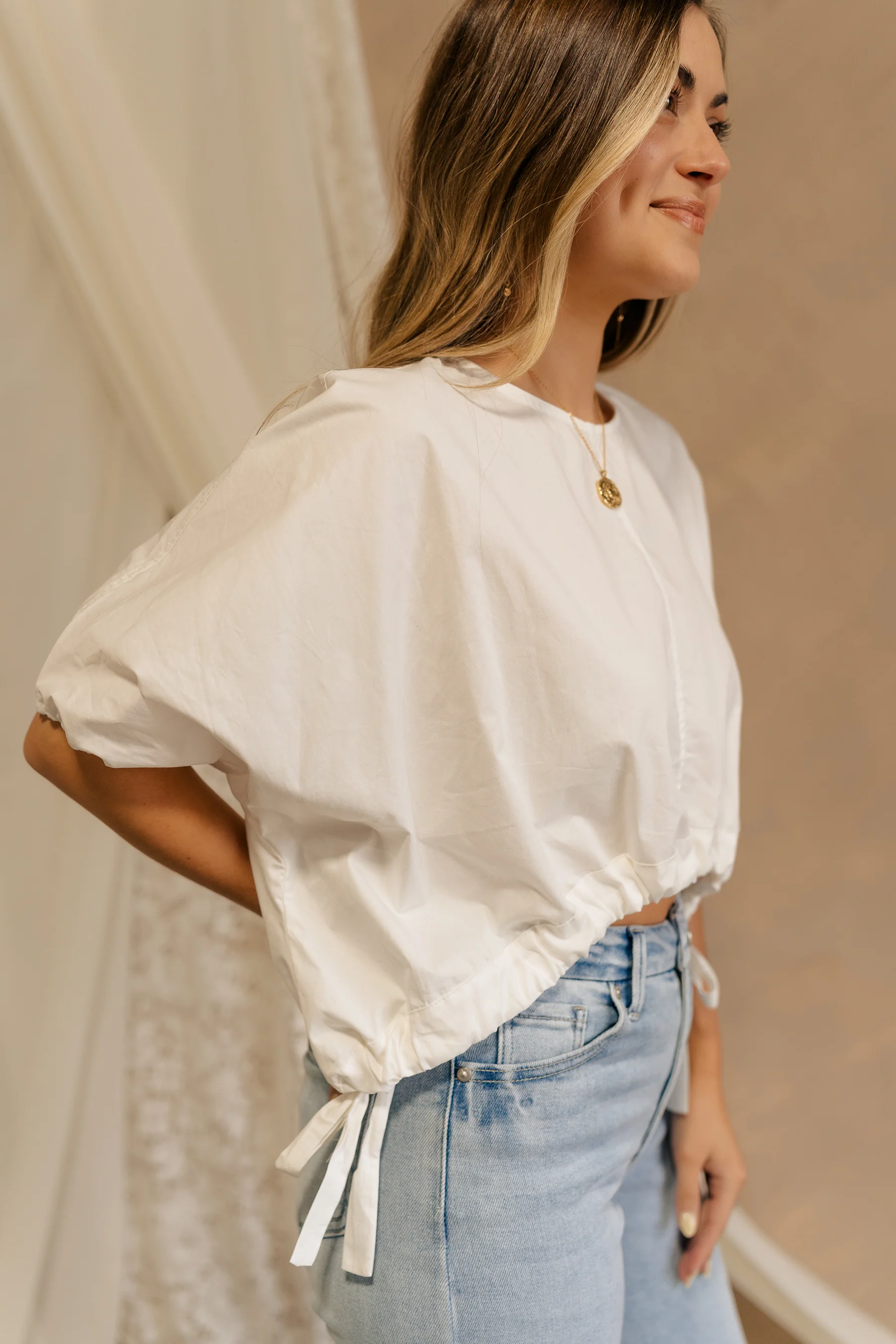 Karina Drawstring Cropped Short Sleeve Top - Image 2