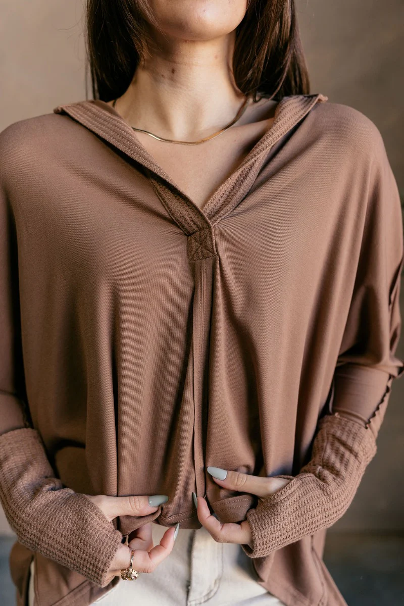 Karlee Mocha Collared Long Sleeve Top - Image 5