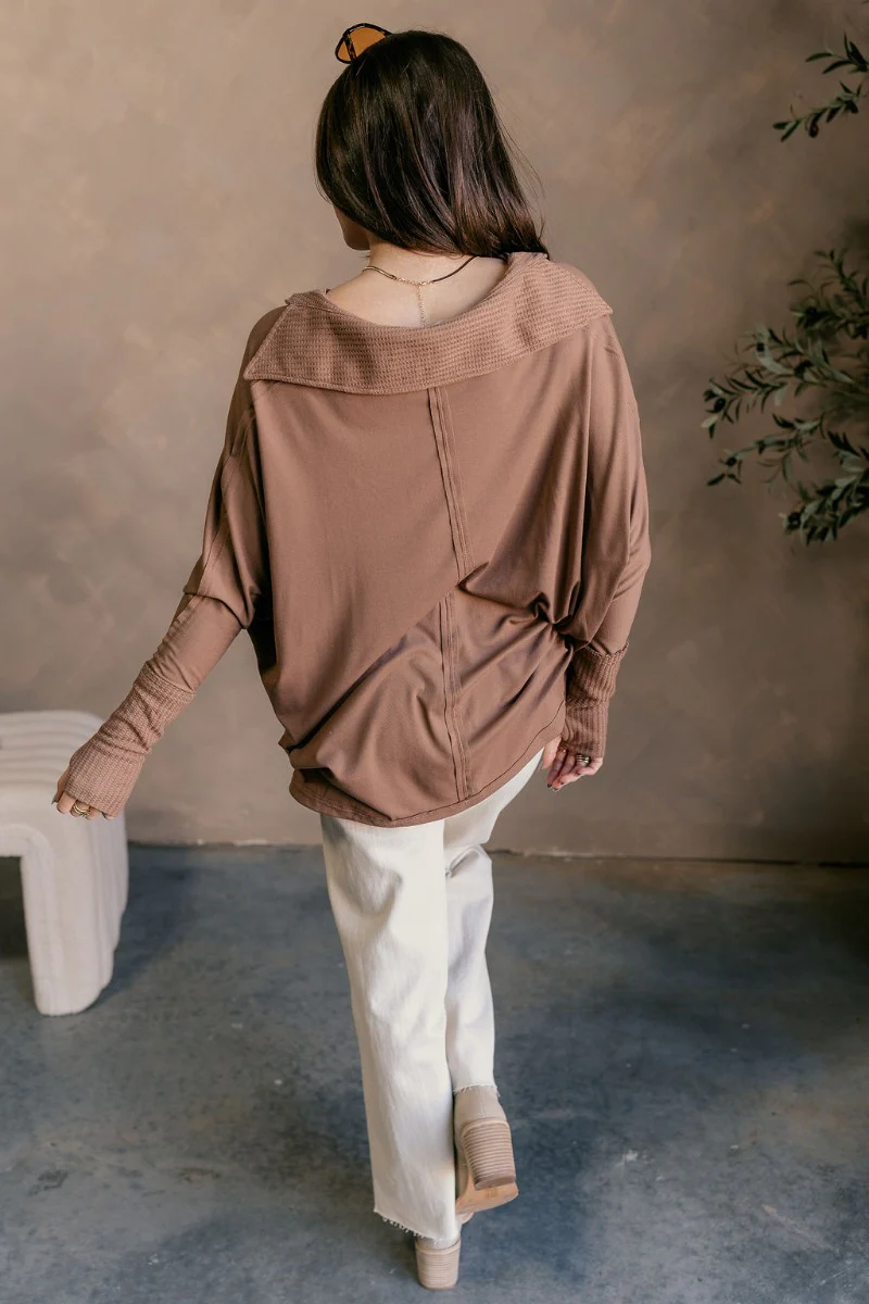 Karlee Mocha Collared Long Sleeve Top - Image 8