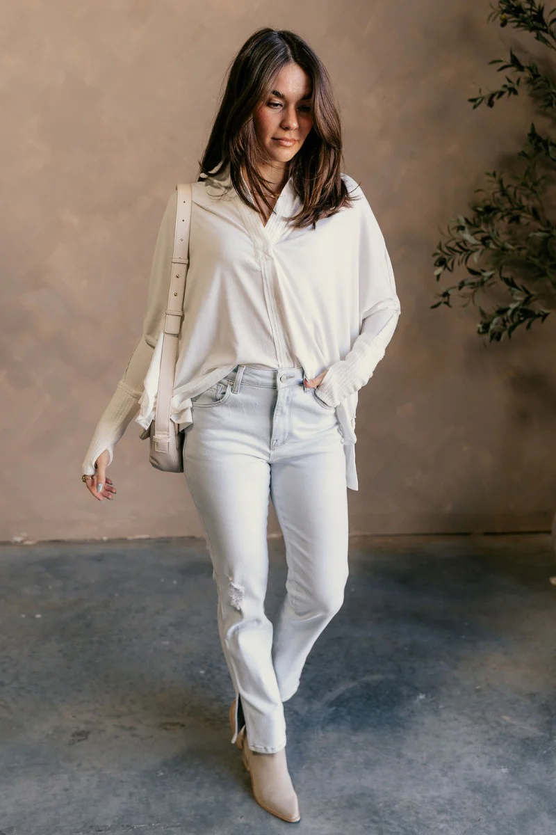 Karlee White Collared Long Sleeve Top - Image 2