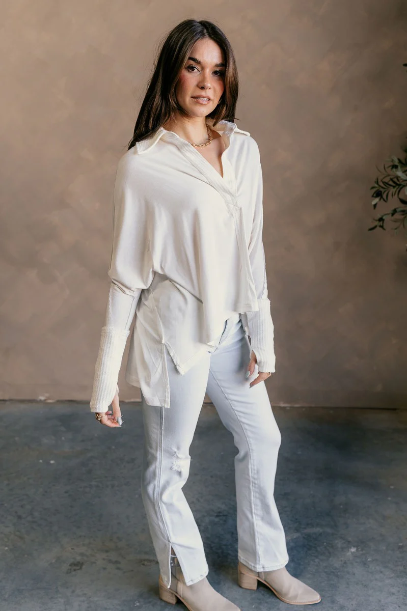 Karlee White Collared Long Sleeve Top - Image 8