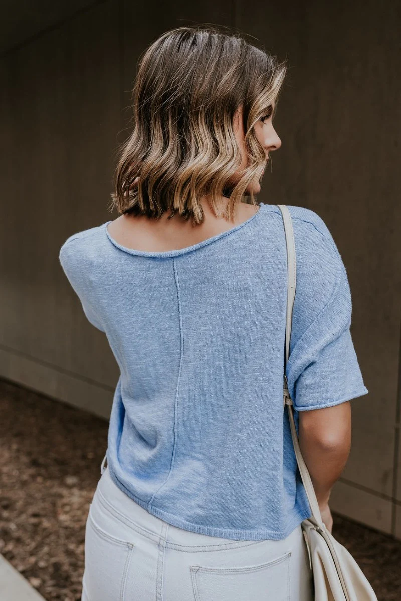 Kassidy Blue Cropped Short Sleeve Top - Image 5