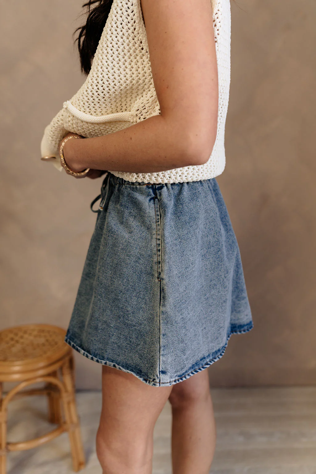 Kate Denim Flared Drawstring Mini Skirt - Image 6